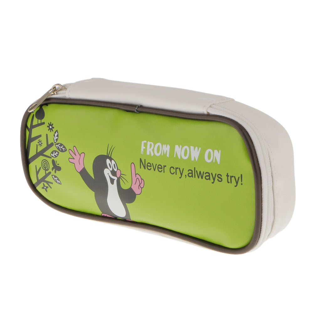 Cute Animal Paint PU Makeup Bag Kids School Pen Pencil Bag Case - Green