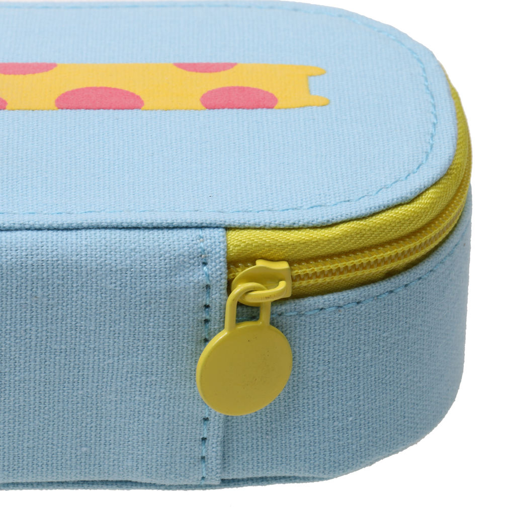 Blue Canvas With Cartoon Giraffe Pencil Pen Case Pouch Cosmetic Makeup Bag