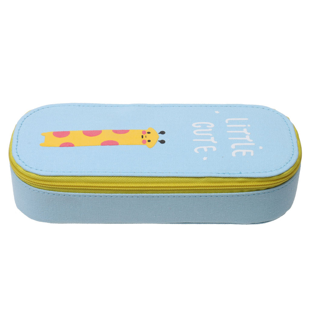 Blue Canvas With Cartoon Giraffe Pencil Pen Case Pouch Cosmetic Makeup Bag