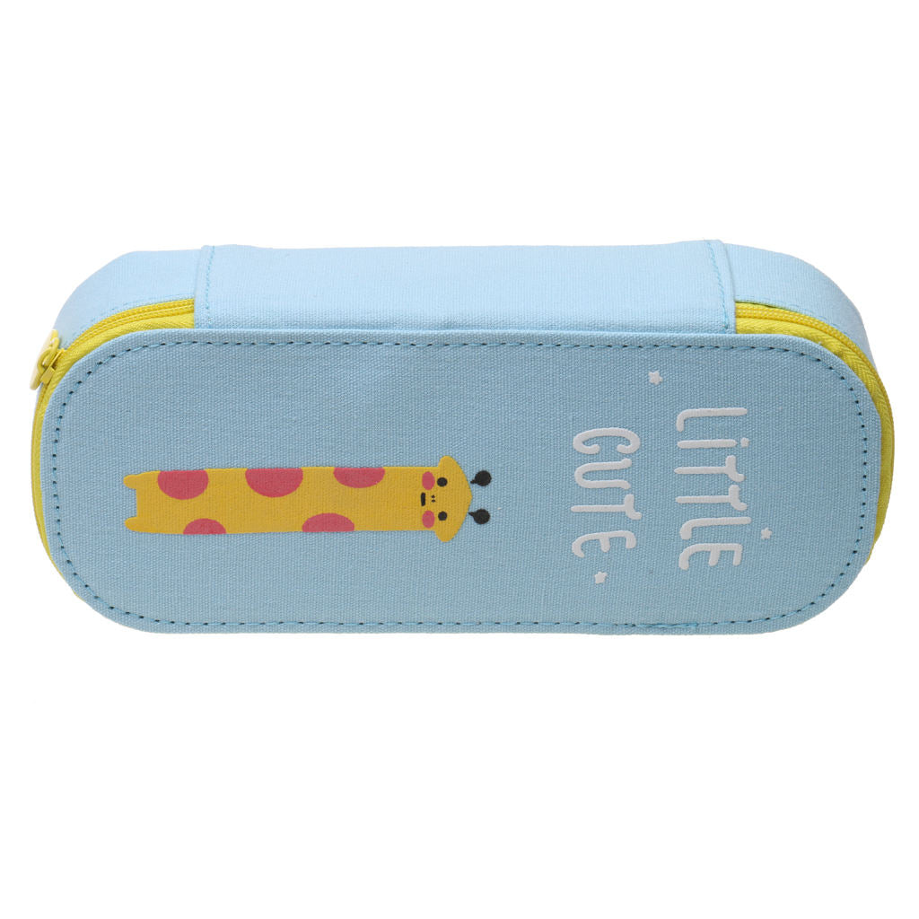 Blue Canvas With Cartoon Giraffe Pencil Pen Case Pouch Cosmetic Makeup Bag