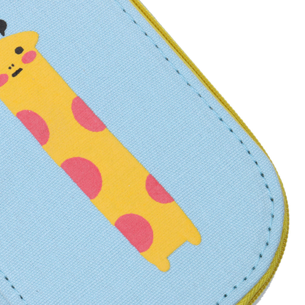 Blue Canvas With Cartoon Giraffe Pencil Pen Case Pouch Cosmetic Makeup Bag