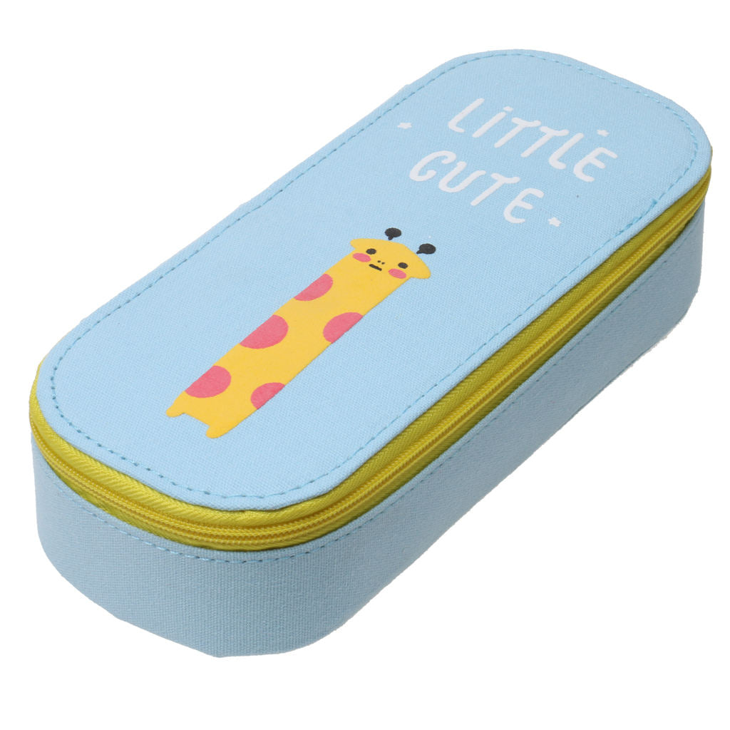 Blue Canvas With Cartoon Giraffe Pencil Pen Case Pouch Cosmetic Makeup Bag