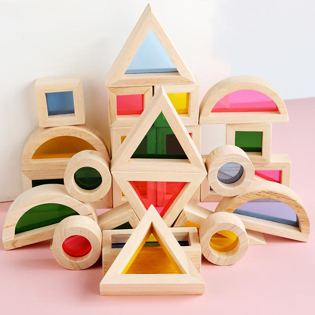 24Pcs/Set Geometry Wood Stacking Block Stacking Building Block Early Toys