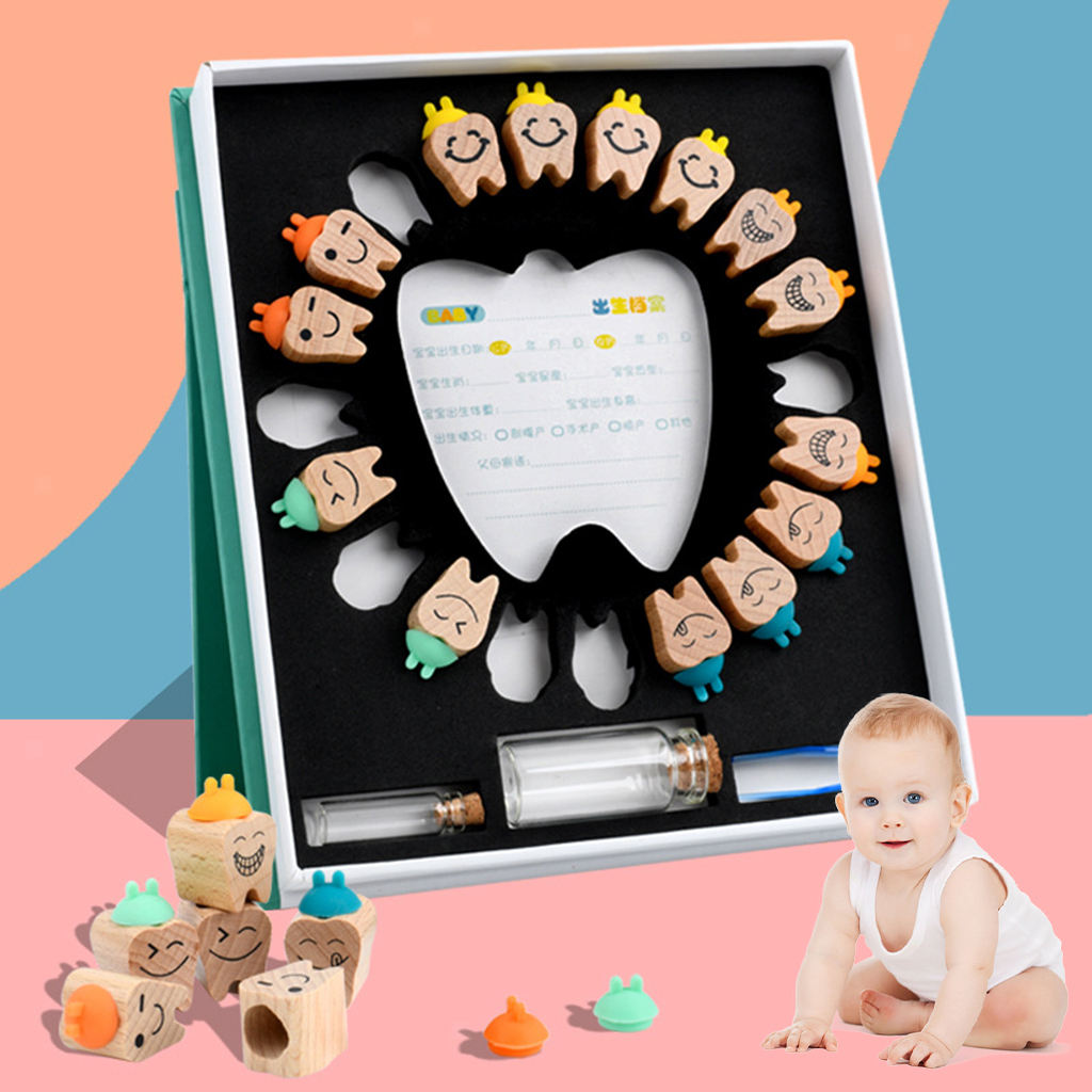 Tooth Shaped Wooden Baby Tooth Holder Case Milk Teeth Organizer Child Memory