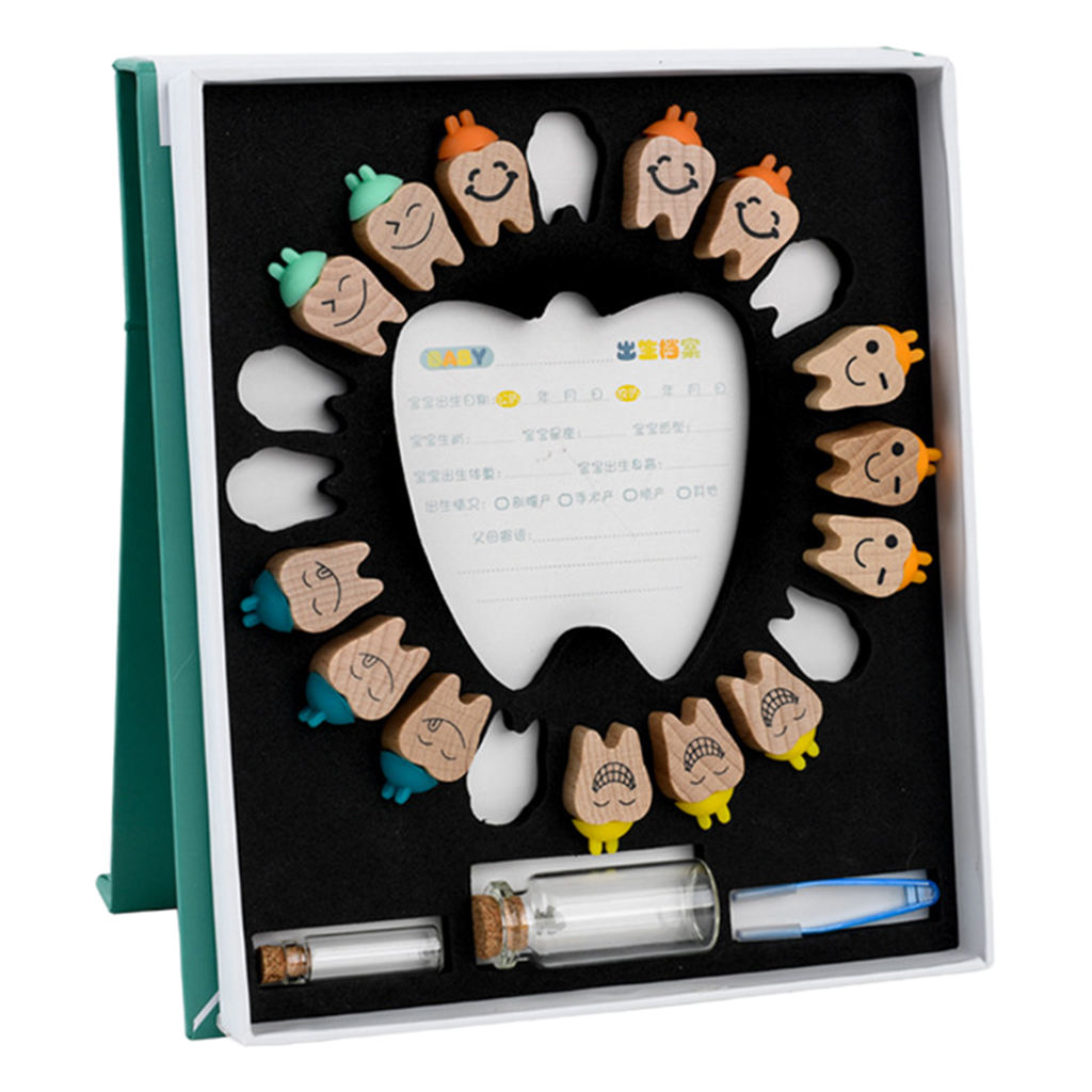 Tooth Shaped Wooden Baby Tooth Holder Case Milk Teeth Organizer Child Memory