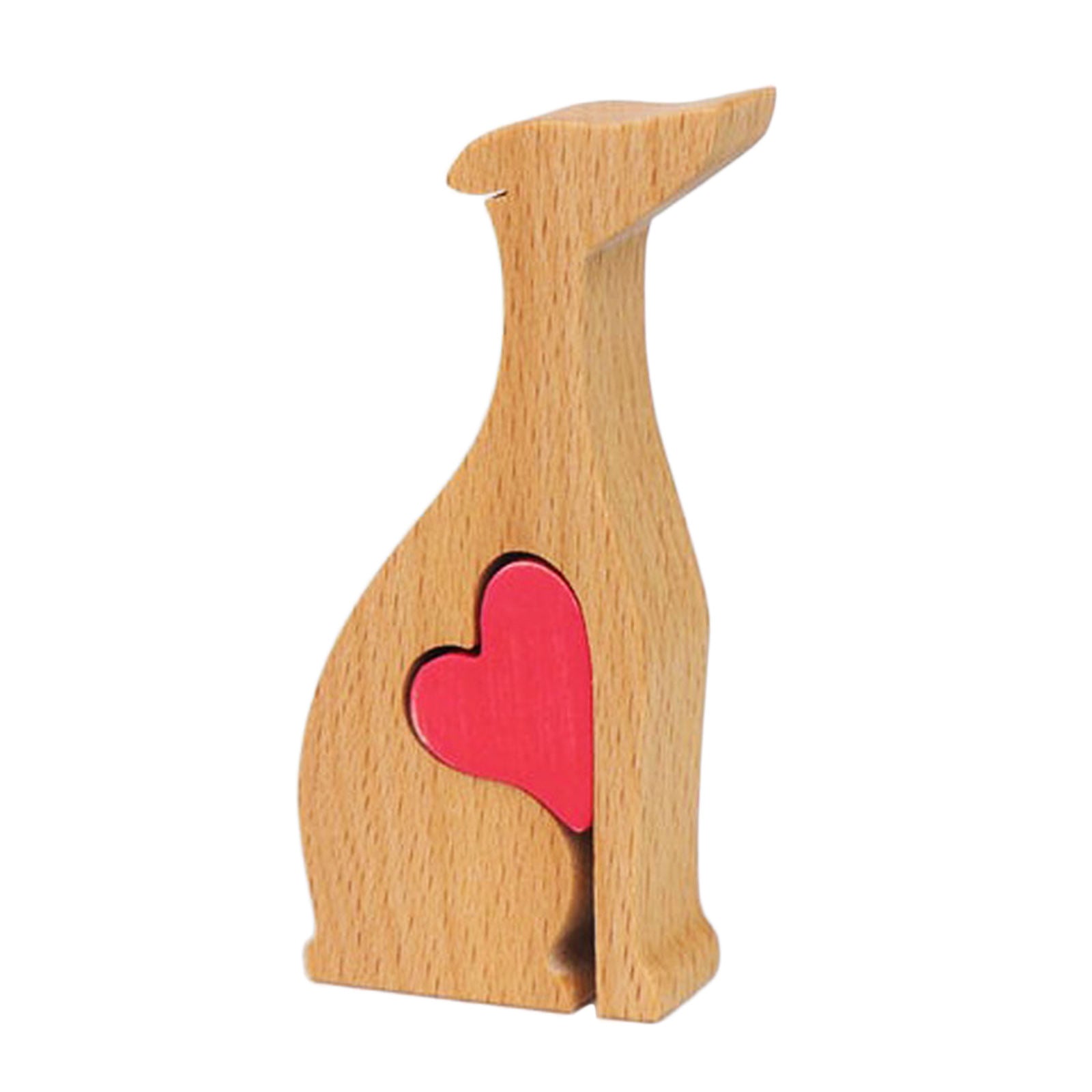 Wooden Cute Puppy Sculpture Accent Piece, Modern Dog Ornament Decorative Object