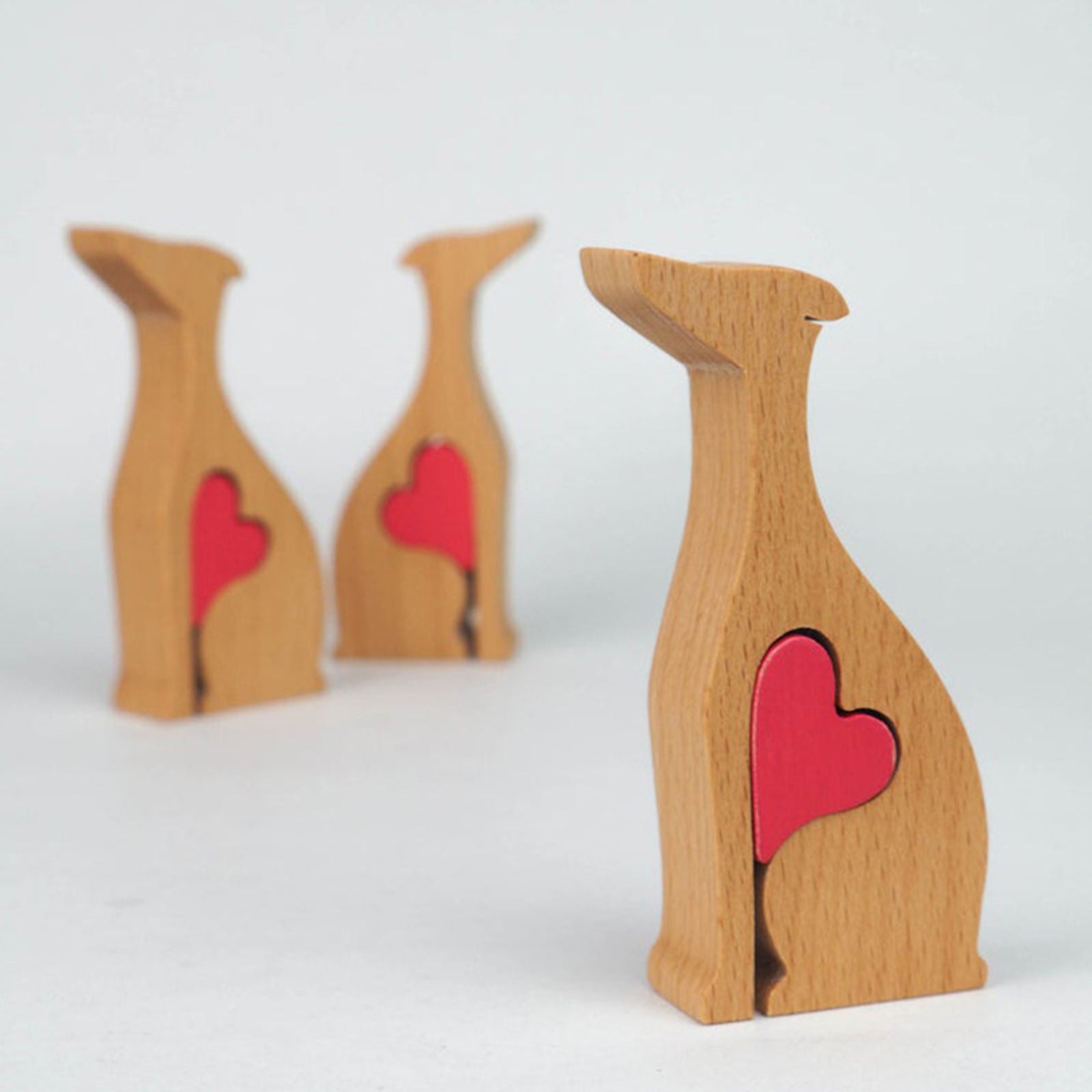 Wooden Cute Puppy Sculpture Accent Piece, Modern Dog Ornament Decorative Object