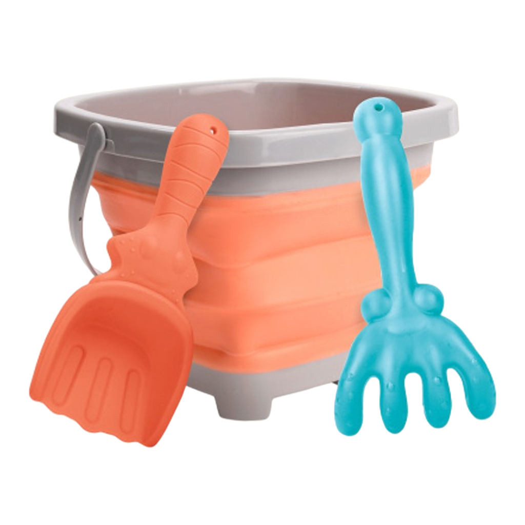 3Pack of Portable Buckets Set with Rake and Shovel for Outdoor Camping