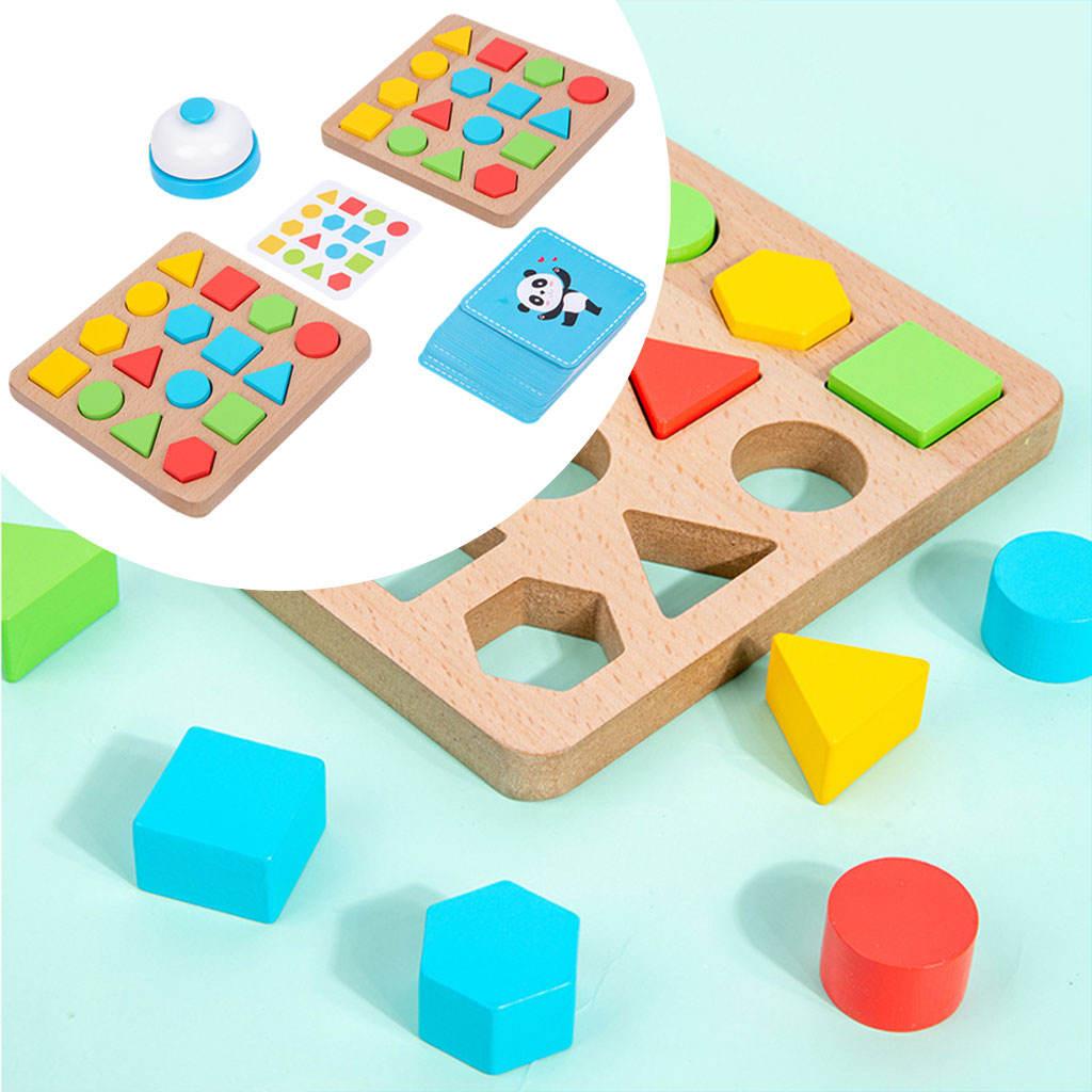 Funny Wooden Puzzle Building Blocks Colors Shapes Sorting Cognitive Toys