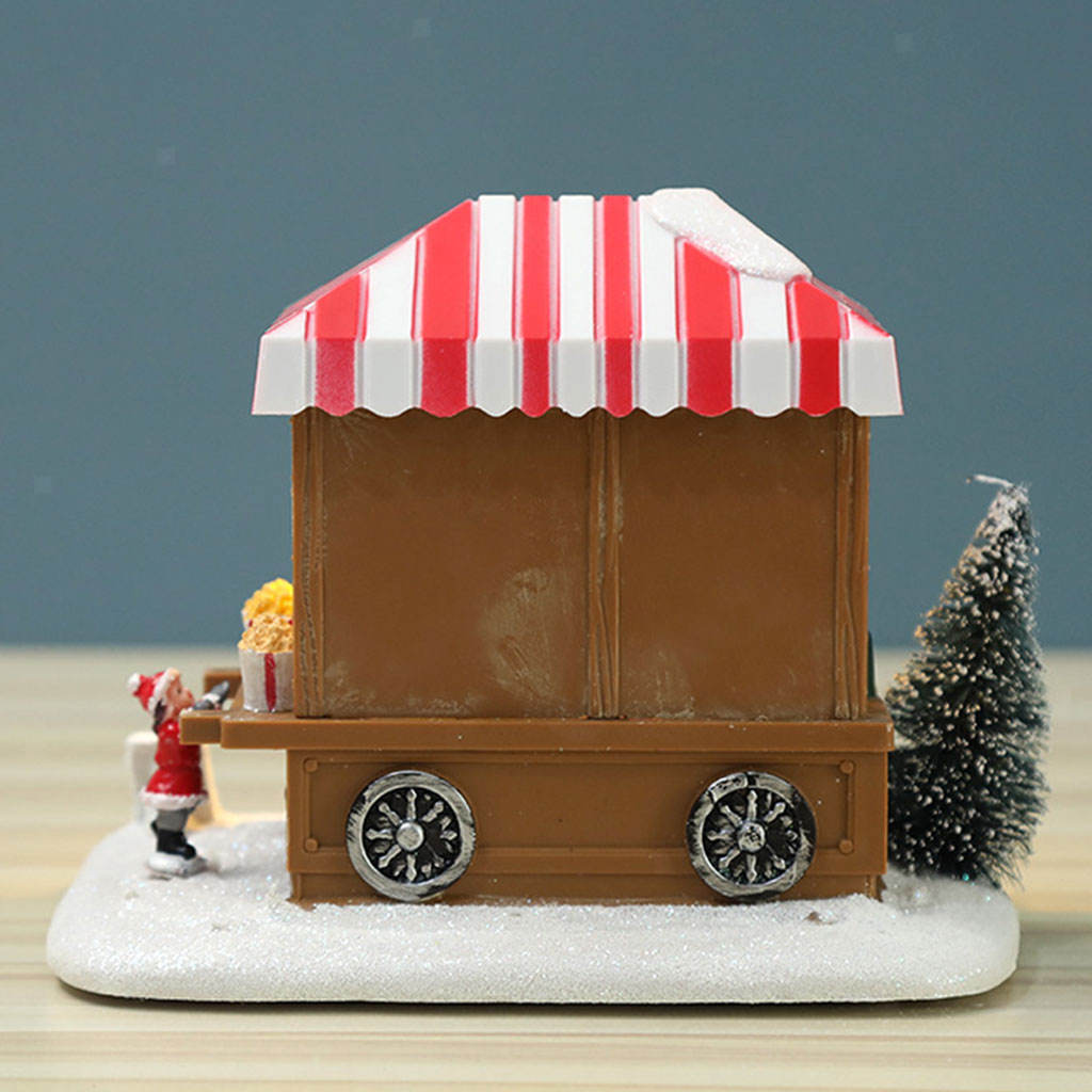 1pcs  Christmas Scene Snow LED Popcorn Wagon Village Table Desktop Decor