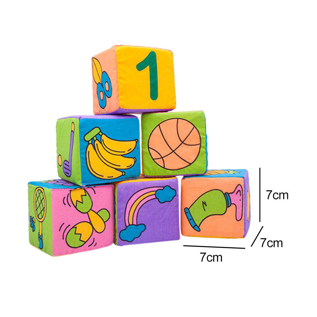 6 Pieces Soft Rattle Blocks Rattles 7cm Cloth Stacking Rattle Toys for Kids