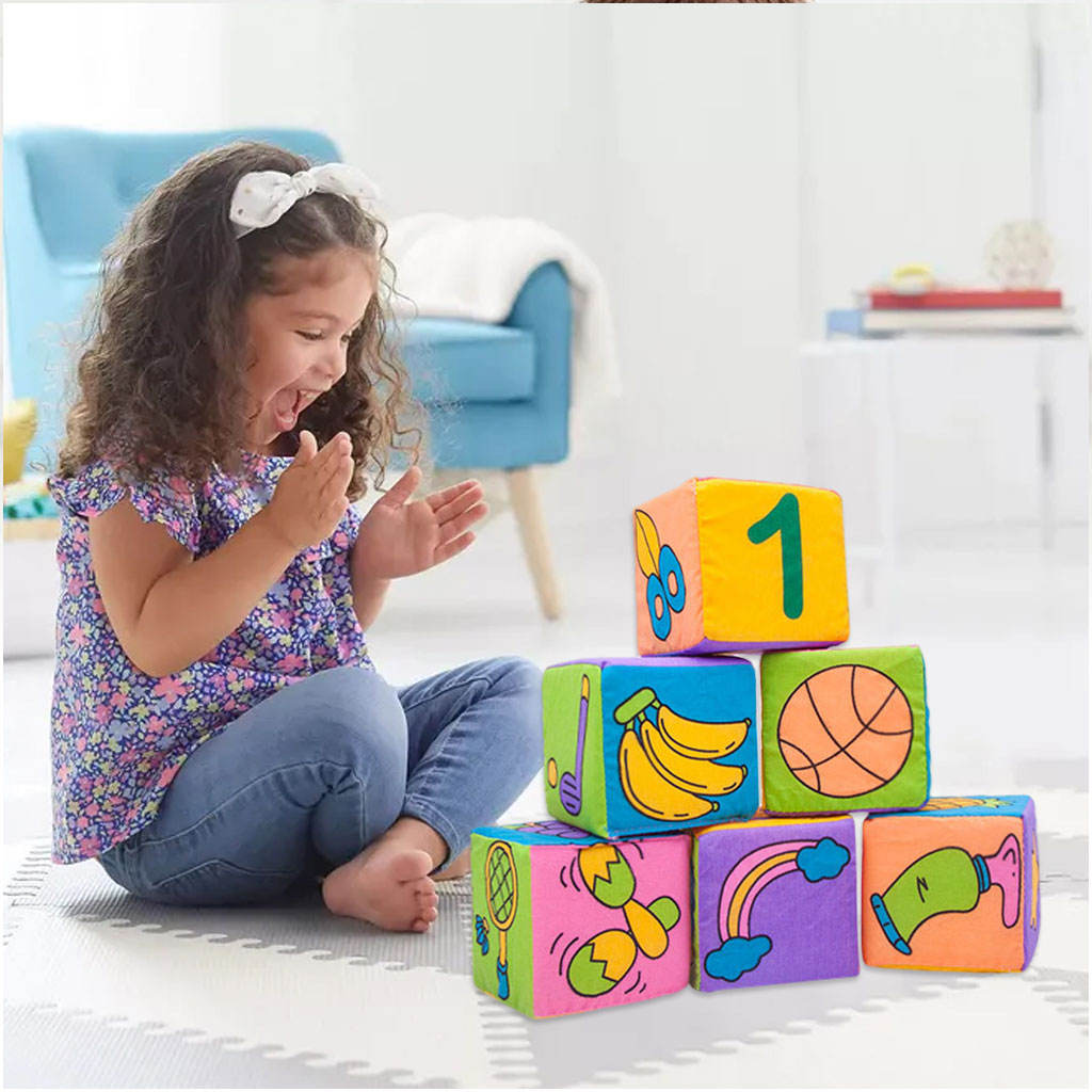 6 Pieces Soft Rattle Blocks Rattles 7cm Cloth Stacking Rattle Toys for Kids