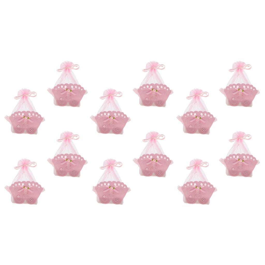 12 PCS Baby Footprint Gift Box Girl Boy Baby Shower Candy Bags Favor Pink