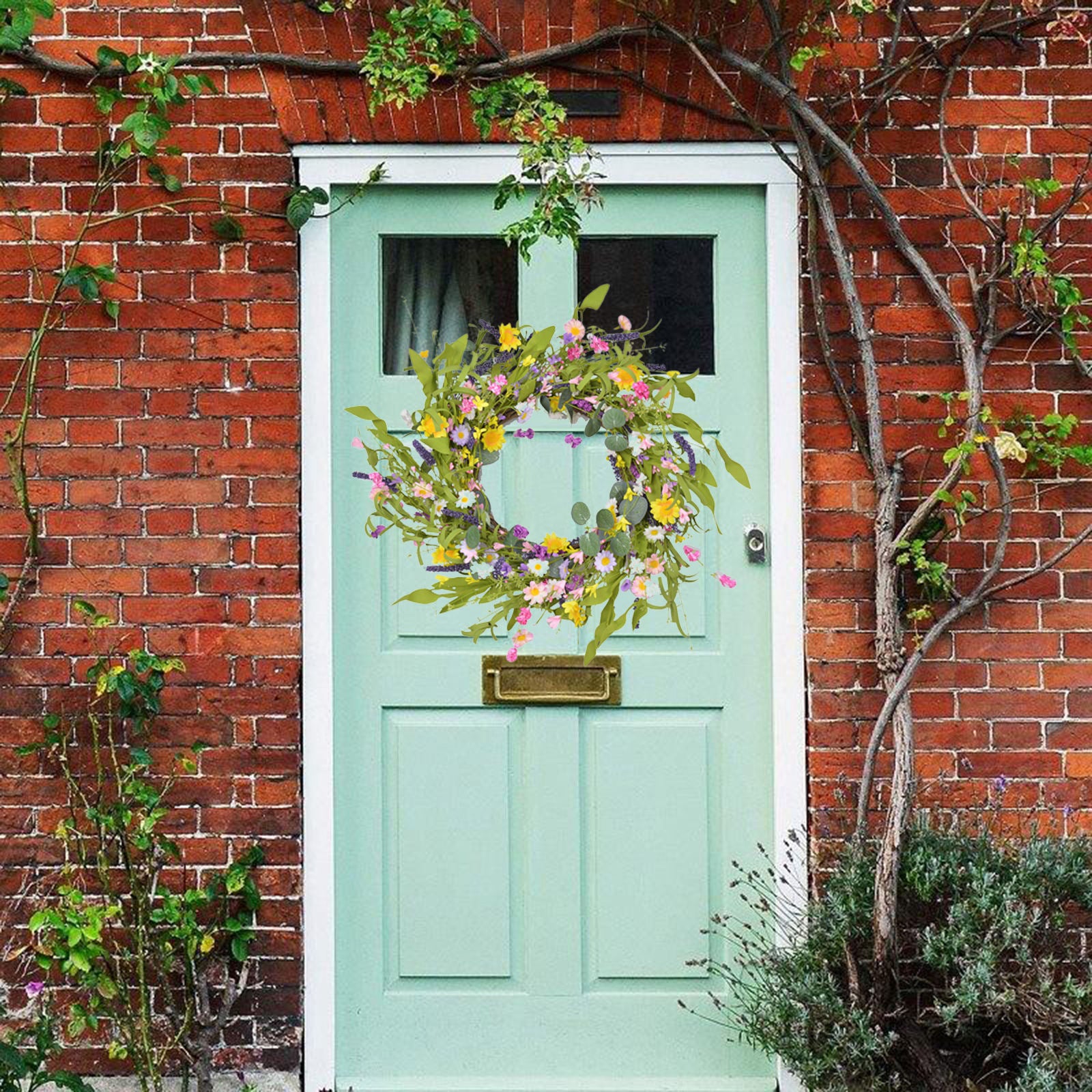 Flower Wreath Handmade Front Door Garland Green Leaves Wedding Decoration