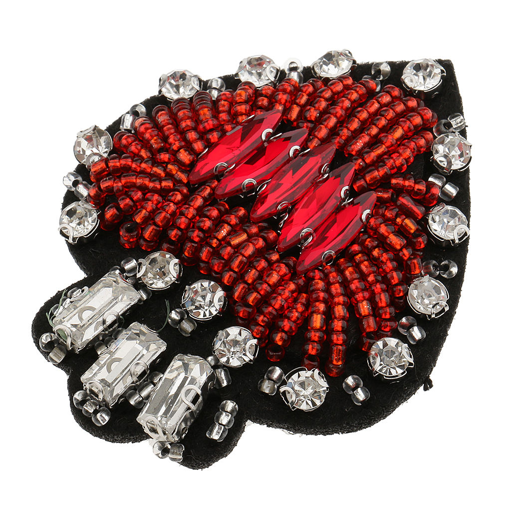 Prettyia 3pcs Heart Beaded Rhinestones Patch Sewing Applique for Clothes Bag