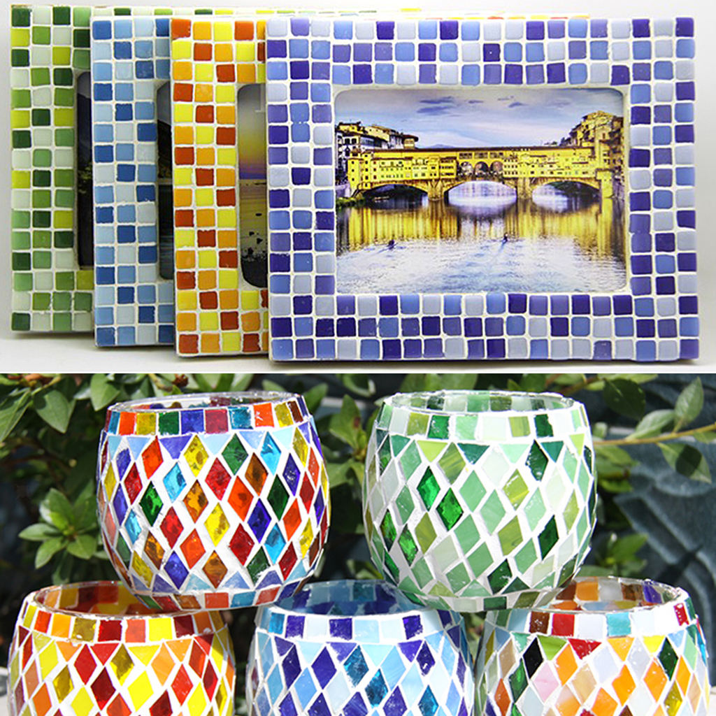 300pcs Assorted Color Rhombus Glass Mosaic Tiles Pieces Craft Supplies 12mm