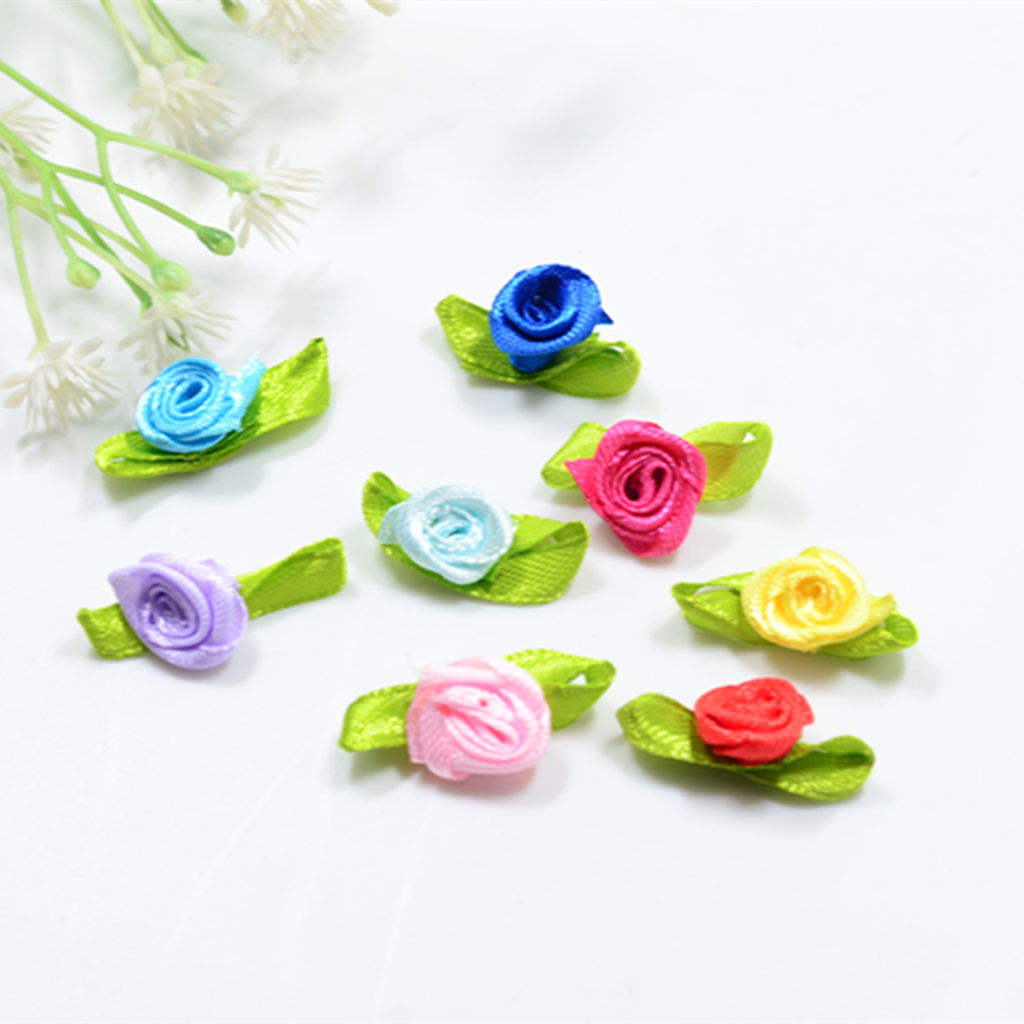 100 pieces satin ribbon Tiny Rolled Rose Bud Flower sewing application DIY hair