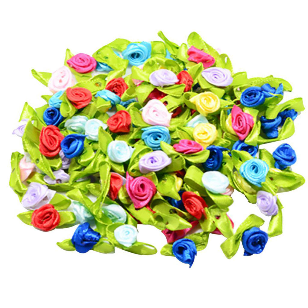 100 pieces satin ribbon Tiny Rolled Rose Bud Flower sewing application DIY hair