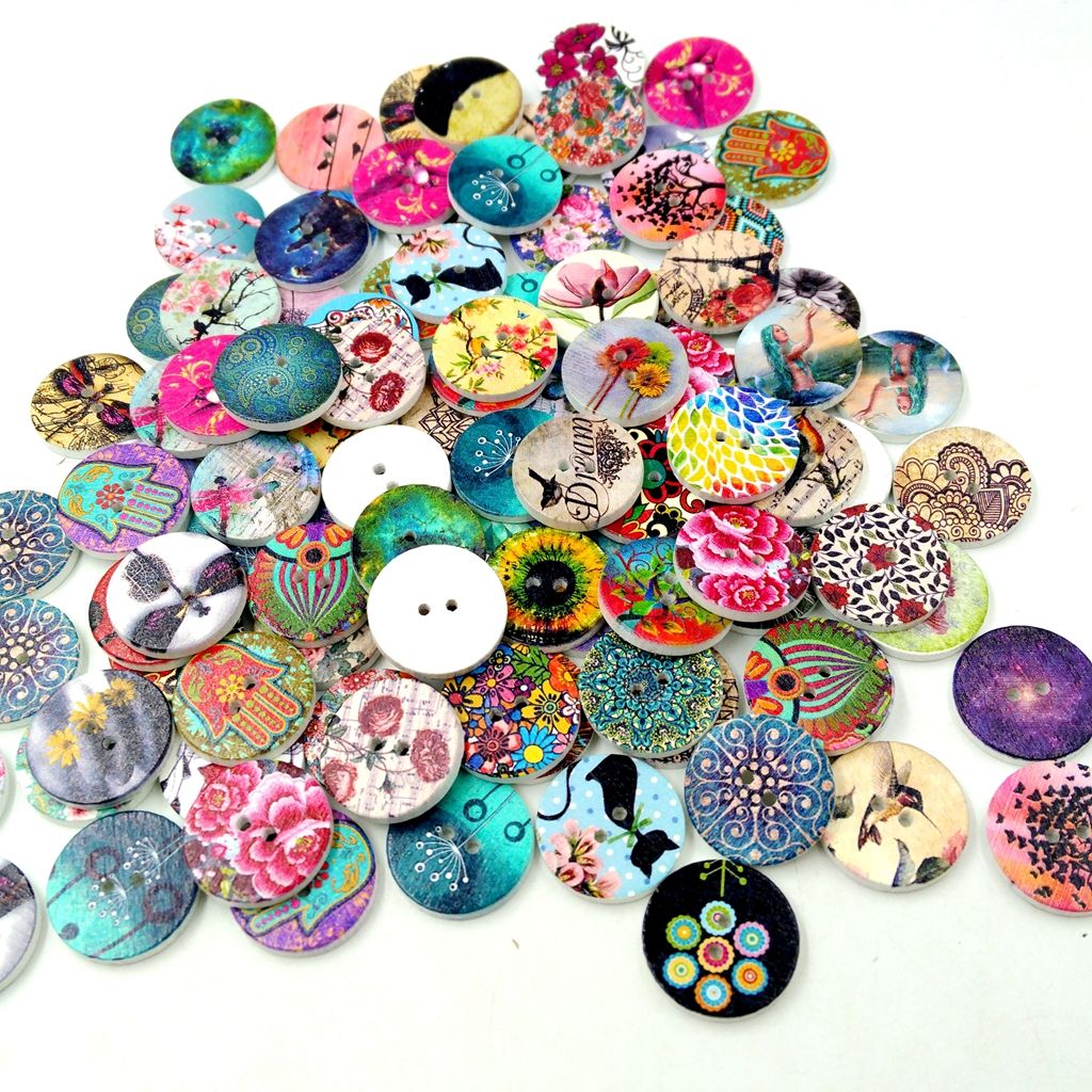 100pcs Flat Wood Buttons Embellishment Scrapbook DIY Crafts Sewing Fastener