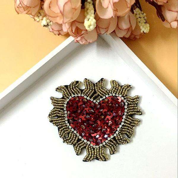 Prettyia 3pcs Heart Beaded Rhinestones Patch Sewing Applique for Clothes Bag