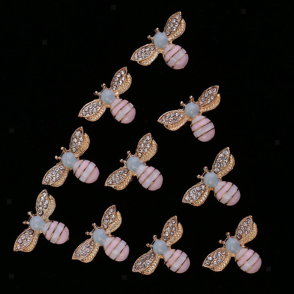5Pcs Mixed Alloy Bee Rhinestone Embellishment Decorative Flatback Buttons 25mm