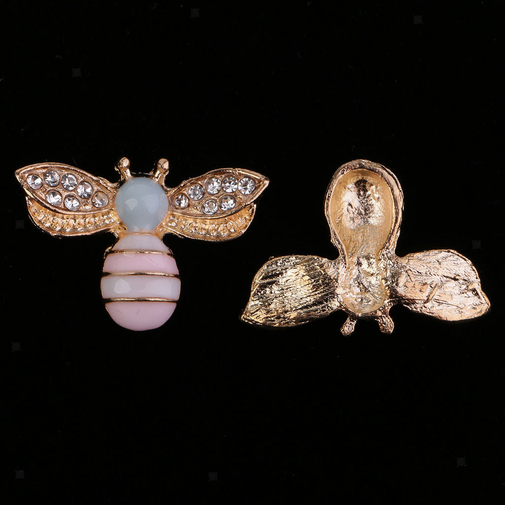 5Pcs Mixed Alloy Bee Rhinestone Embellishment Decorative Flatback Buttons 25mm