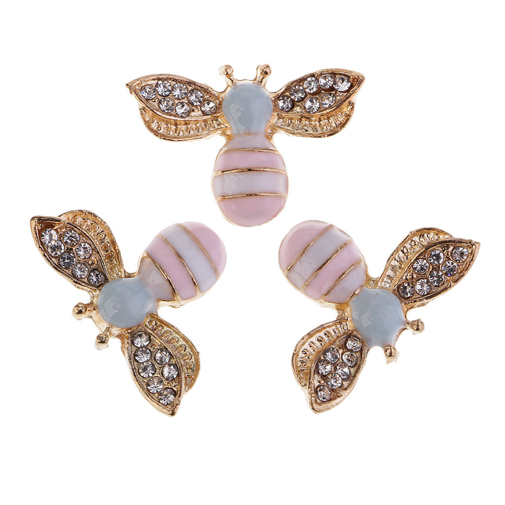 5Pcs Mixed Alloy Bee Rhinestone Embellishment Decorative Flatback Buttons 25mm