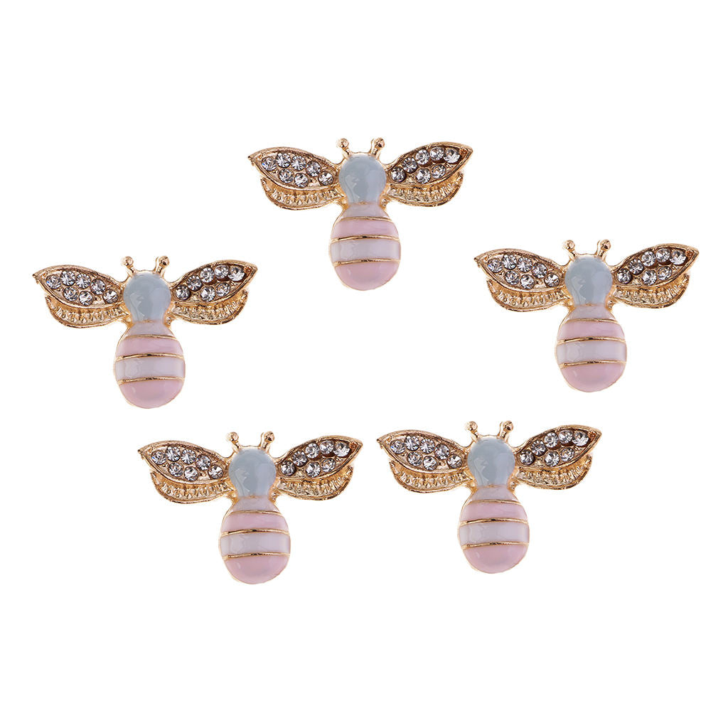 5Pcs Mixed Alloy Bee Rhinestone Embellishment Decorative Flatback Buttons 25mm