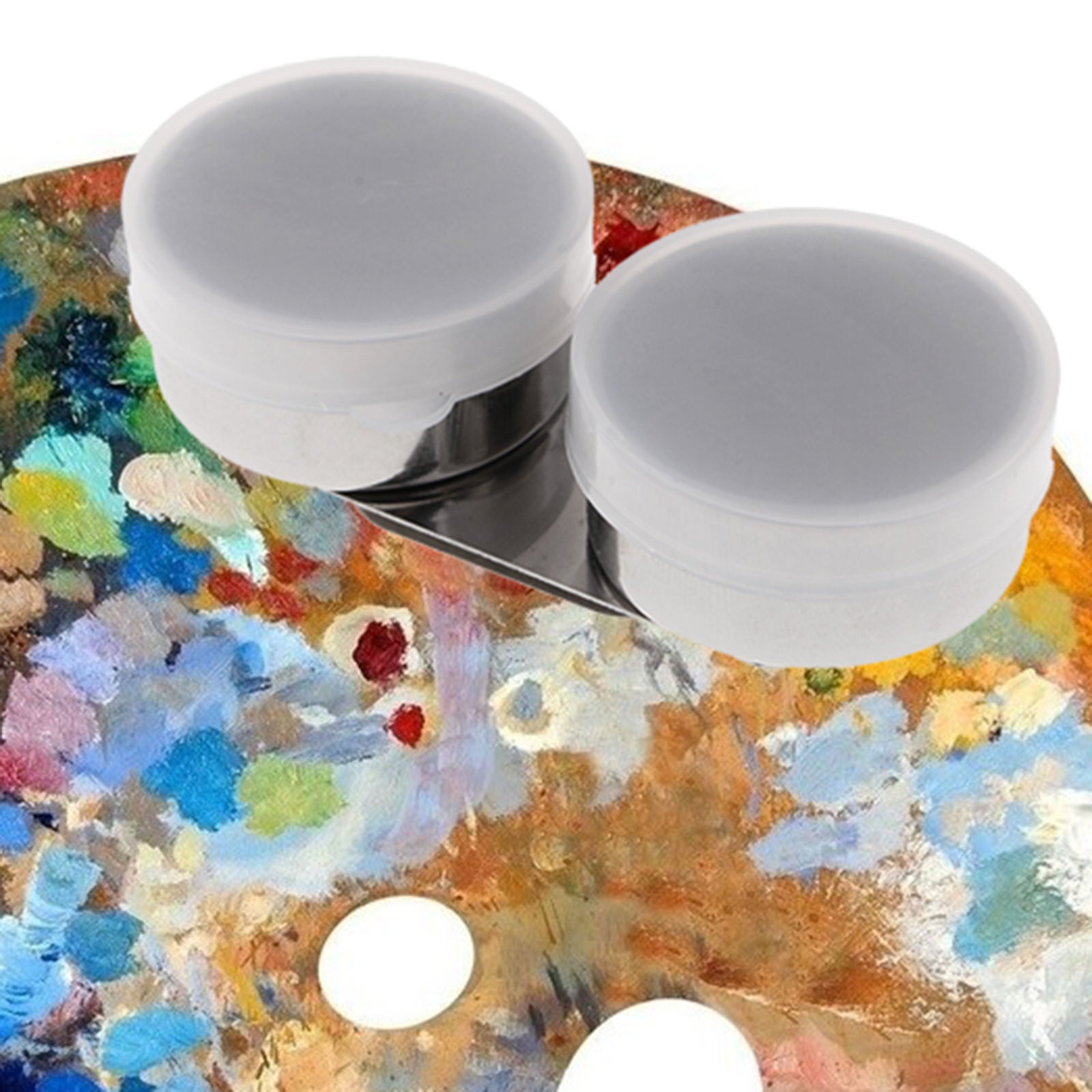 Artists Metal Double Round Palette Dipper with Lids Artists Travel Paint Pot