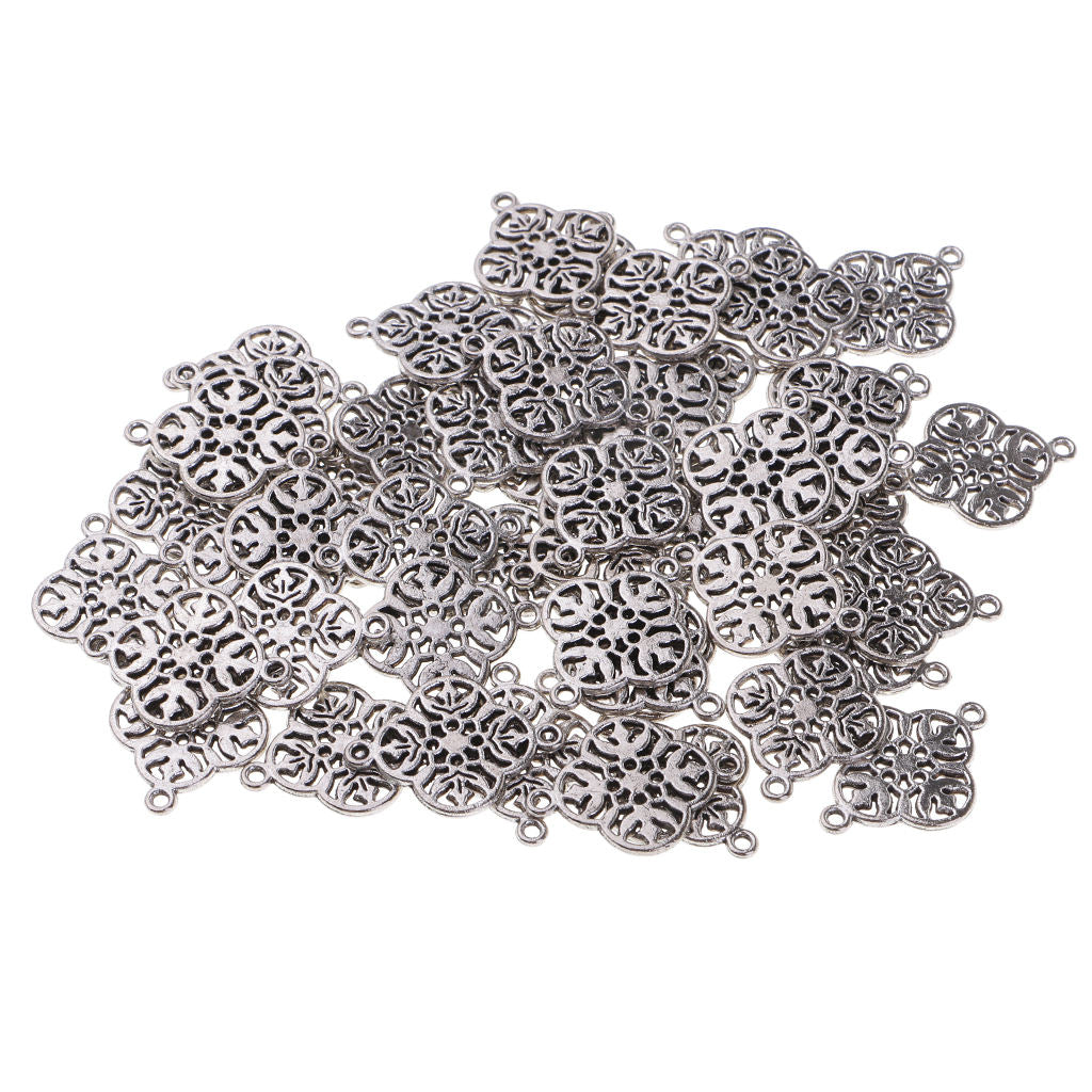 50x Alloy Filigree Flower Shape DIY Necklace Bracelet Pendant Charms Finding