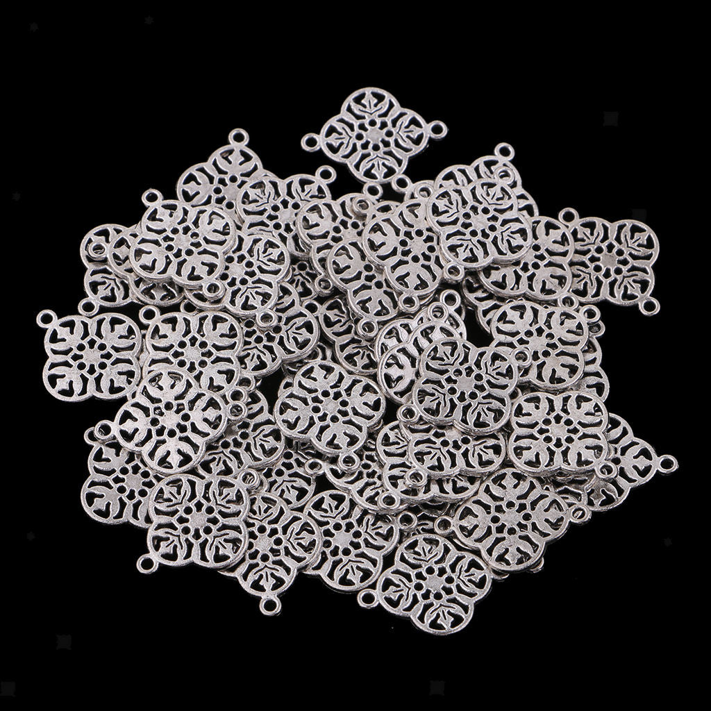 50x Alloy Filigree Flower Shape DIY Necklace Bracelet Pendant Charms Finding