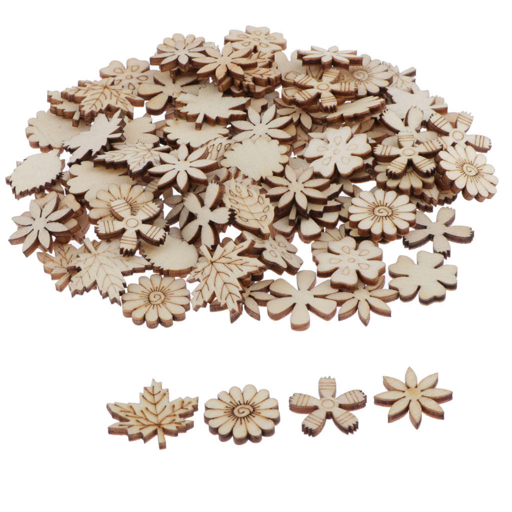100 Pieces of Flowers And Leaves DIY Wood Discs Pieces of Wood Labels