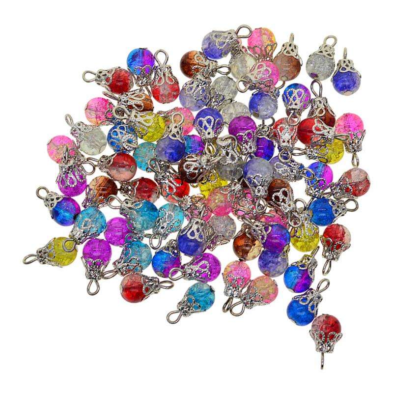 50Pcs Crystal Drop Glass Beads Dangle Charms Glass Pendants with Flower Beads