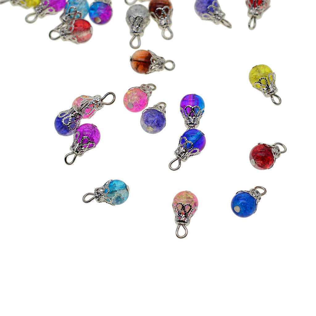 50Pcs Crystal Drop Glass Beads Dangle Charms Glass Pendants with Flower Beads