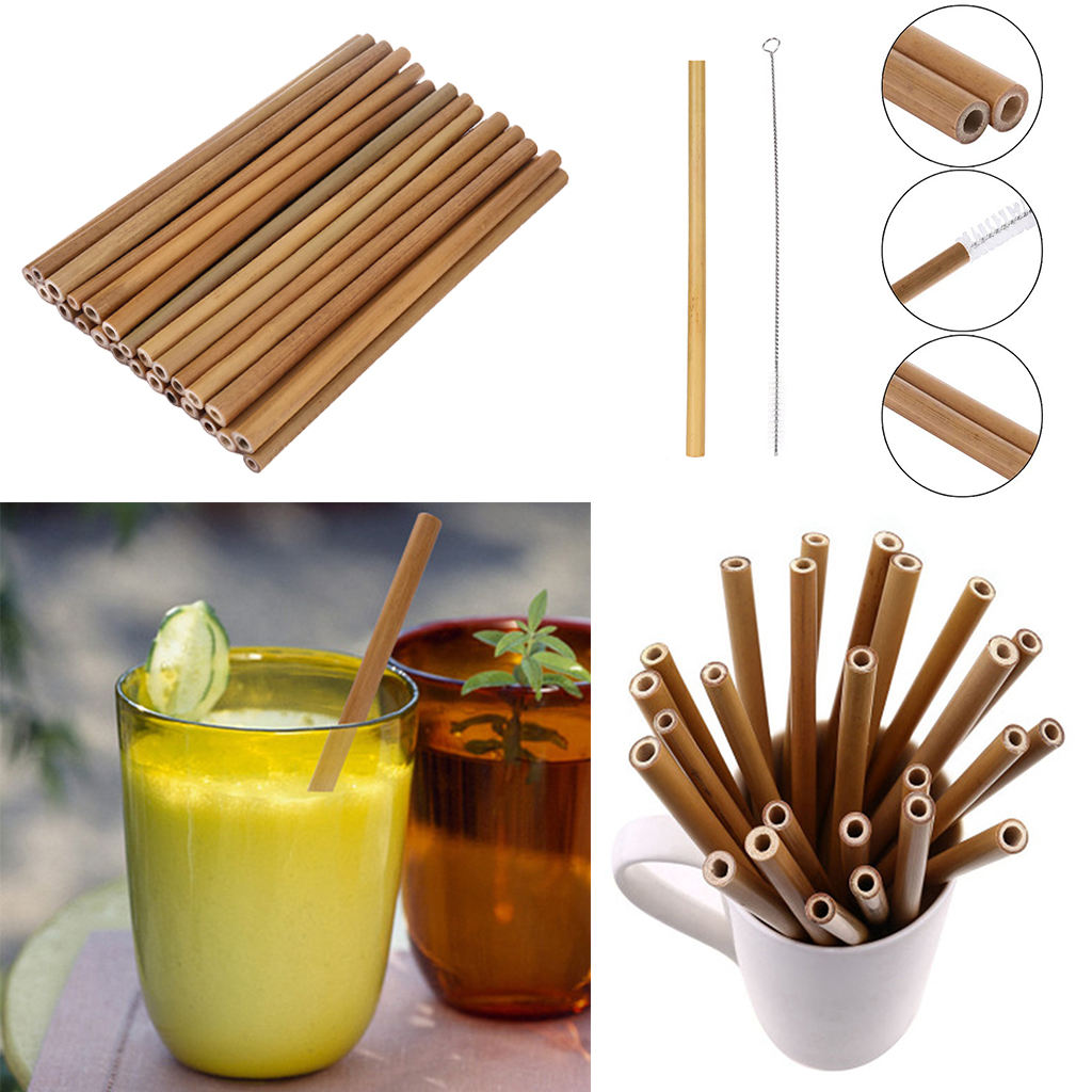 30Pieces Bamboo Straw Sticks Kitchen Party Tableware Wood Hobby Supplies