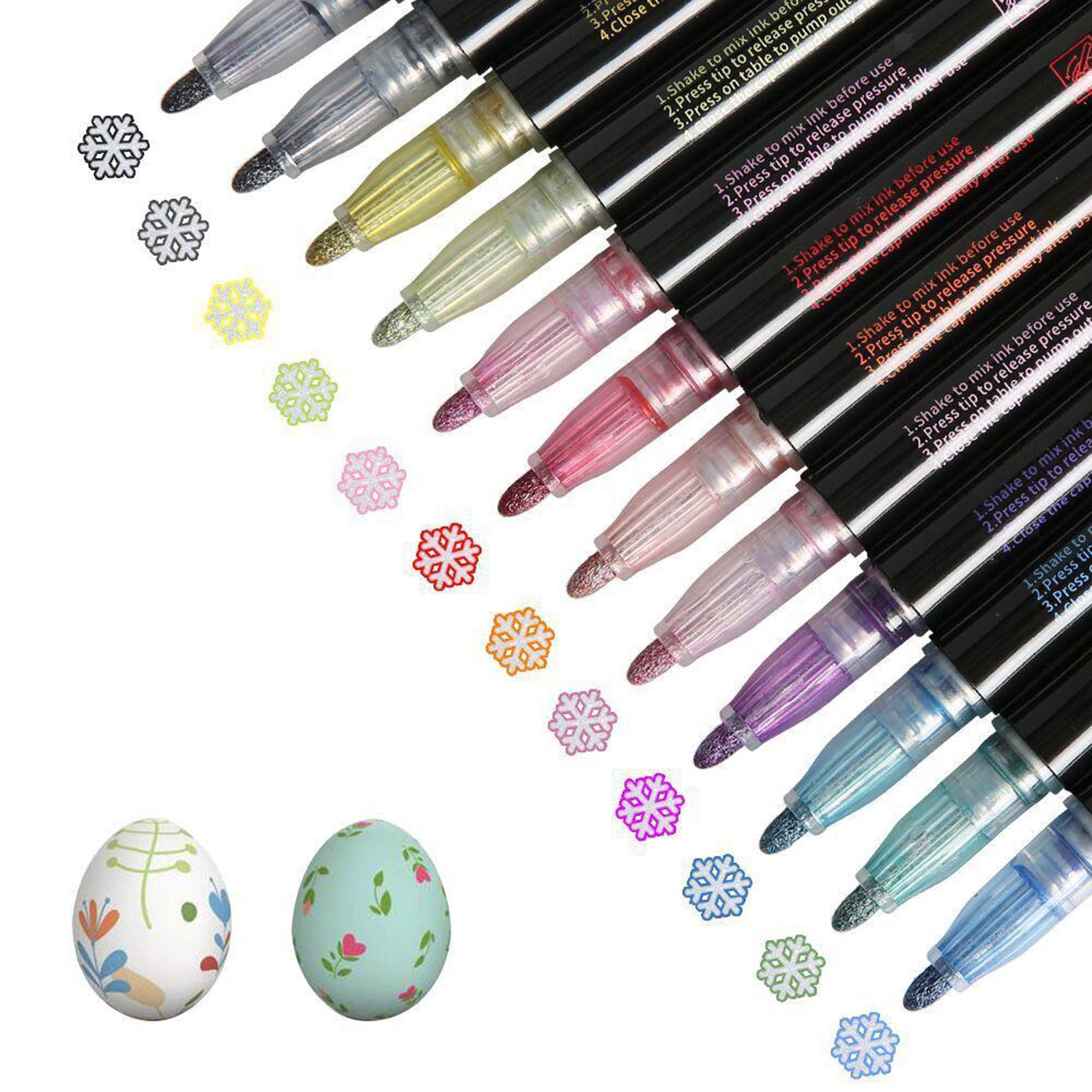 12 Colors Self Outline Metallic Markers Permanent Marker Pens Craft Markers Set