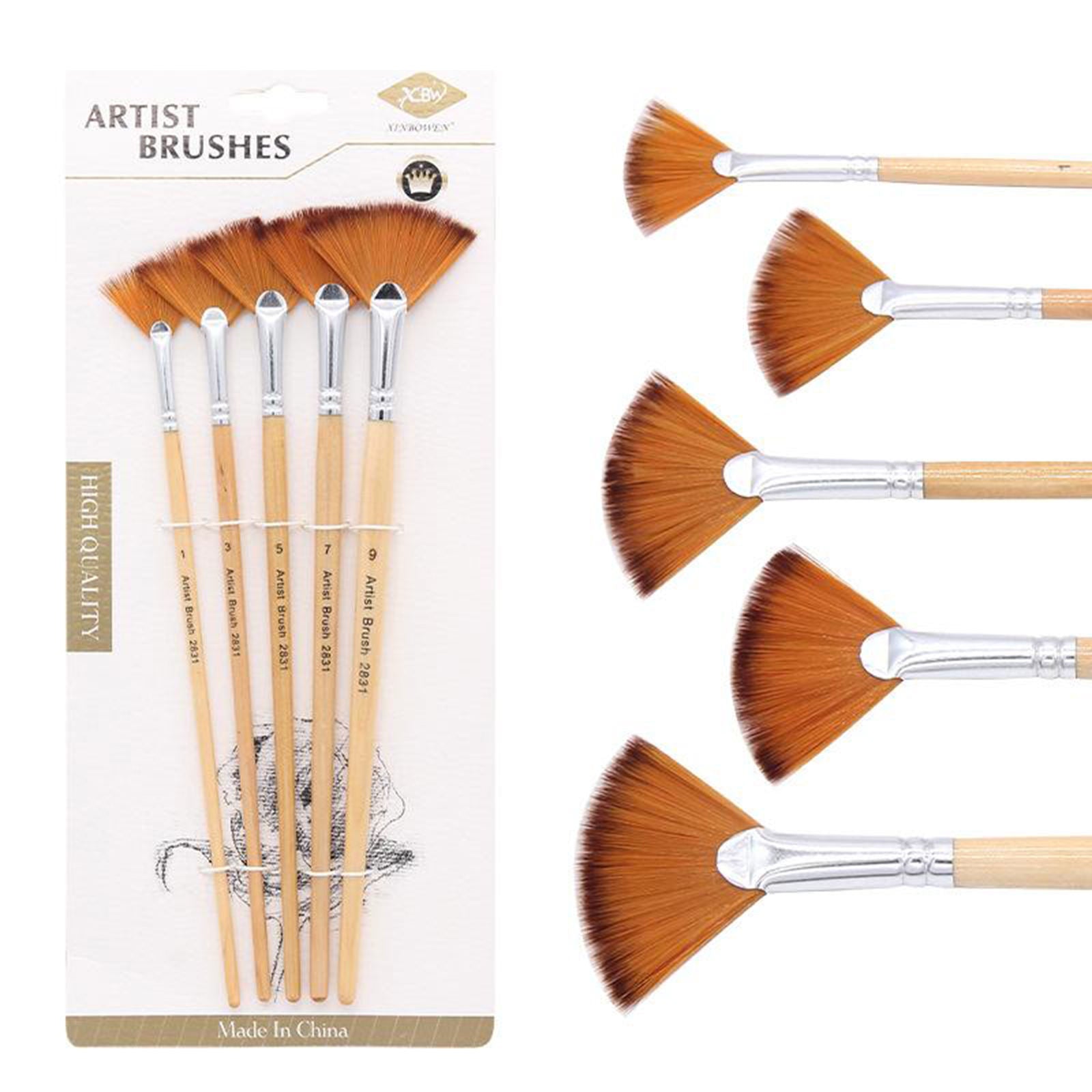 5 Pcs Fan Artist Paint Brush Soft Nylon Hair Craft Art Watercolor Painting