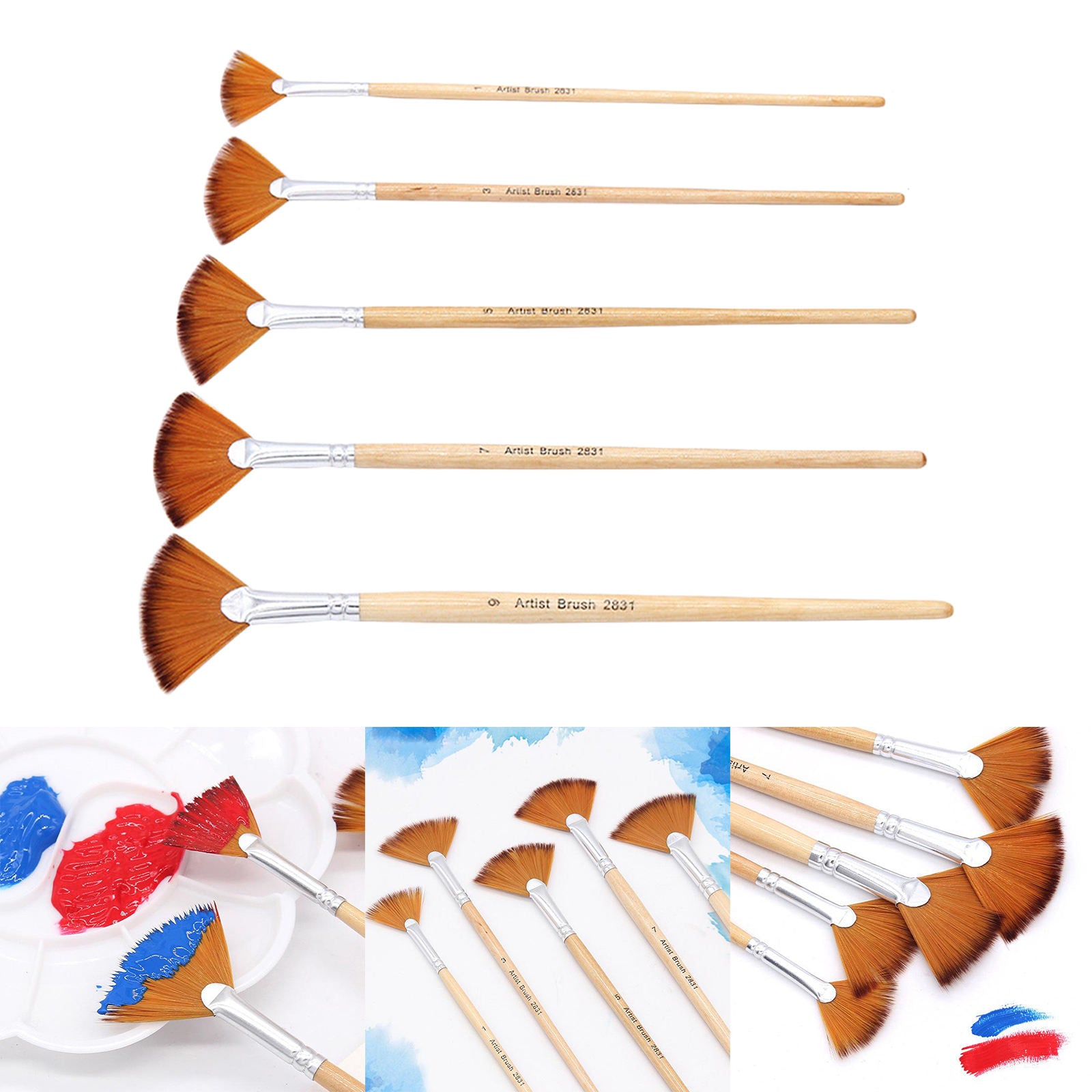 5 Pcs Fan Artist Paint Brush Soft Nylon Hair Craft Art Watercolor Painting