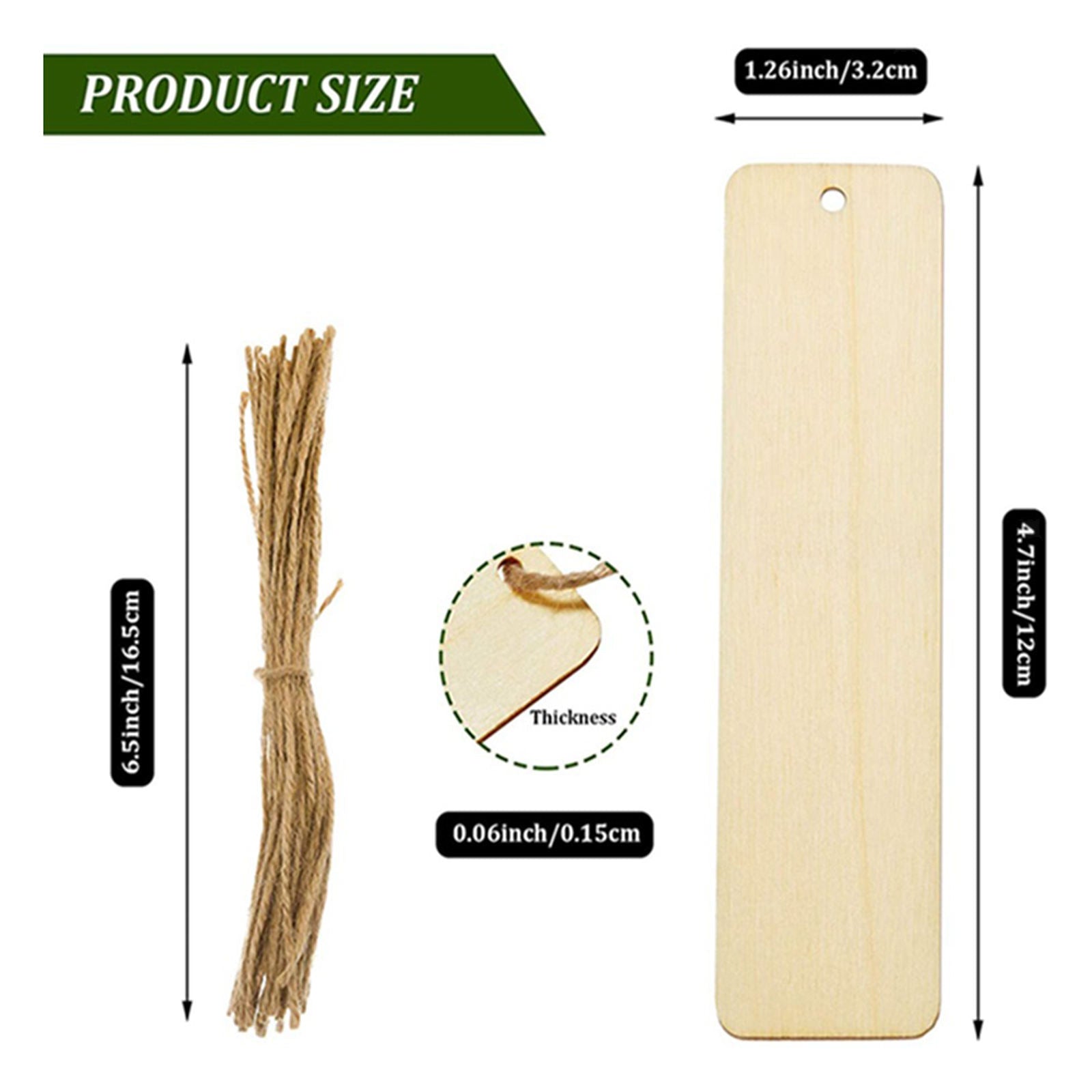 36Pcs Rectangle Wood Bookmarks with Holes Hanging Gift Tags with Ropes