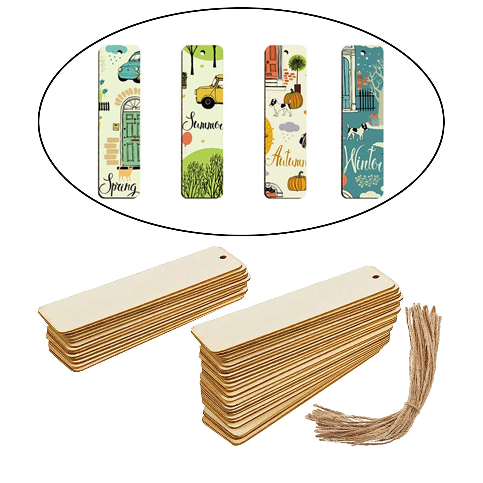 36Pcs Rectangle Wood Bookmarks with Holes Hanging Gift Tags with Ropes