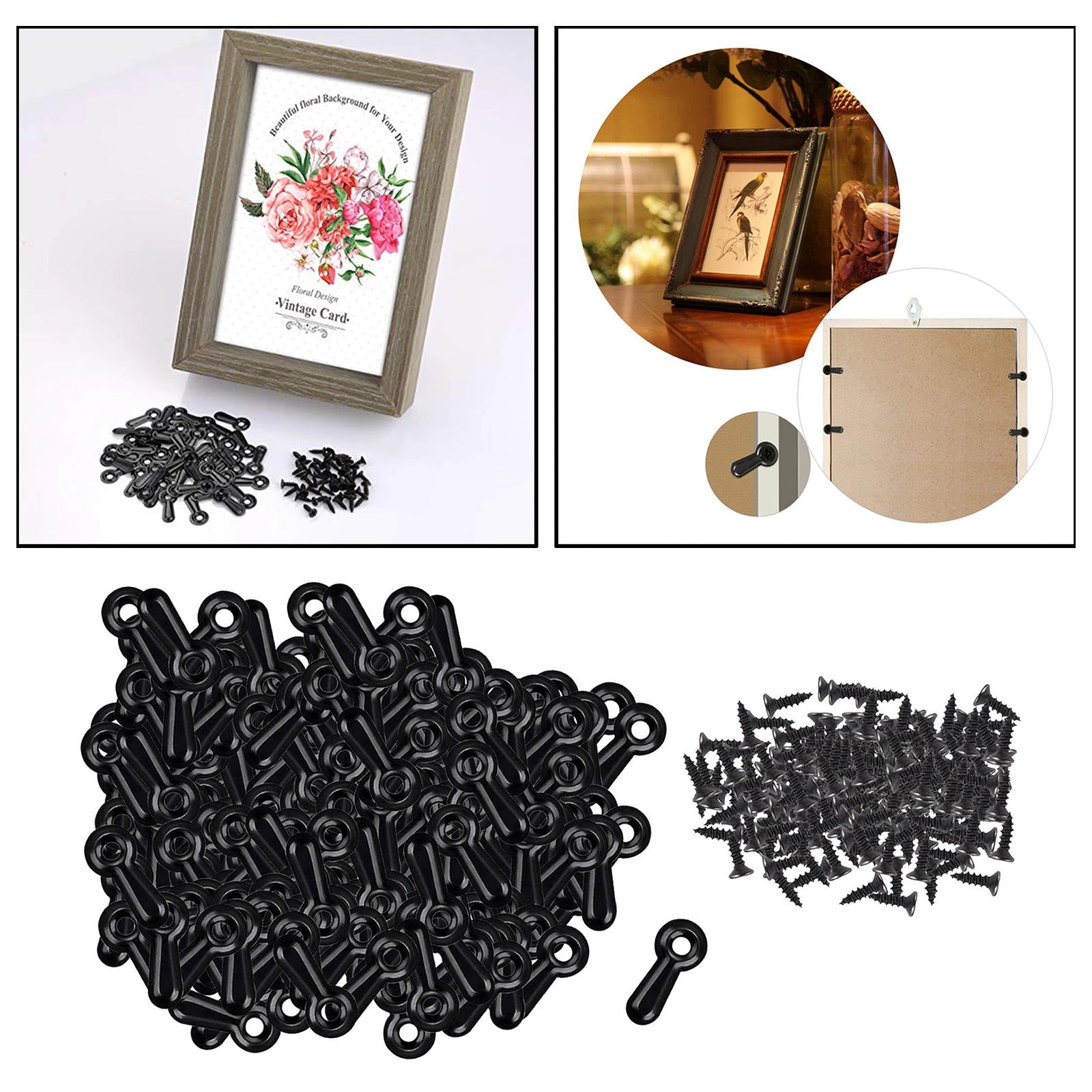 Metal Frame Turn Buttons Fasteners and 300 Screws for Hanging Picture Photos