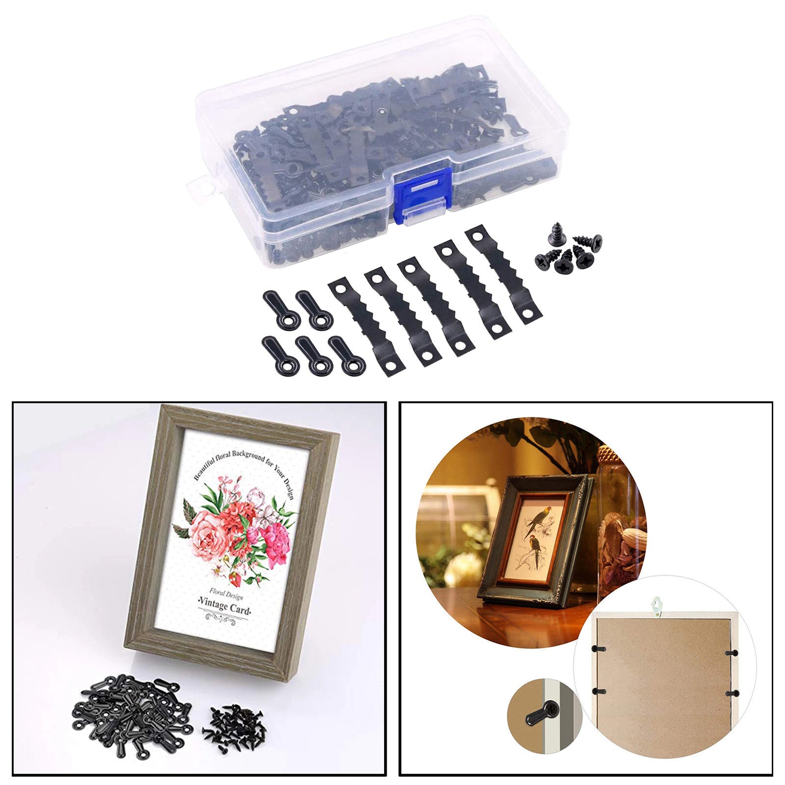 Picture Hangers Kit with Screws Backing Clips Hardware for Hanging Drawing