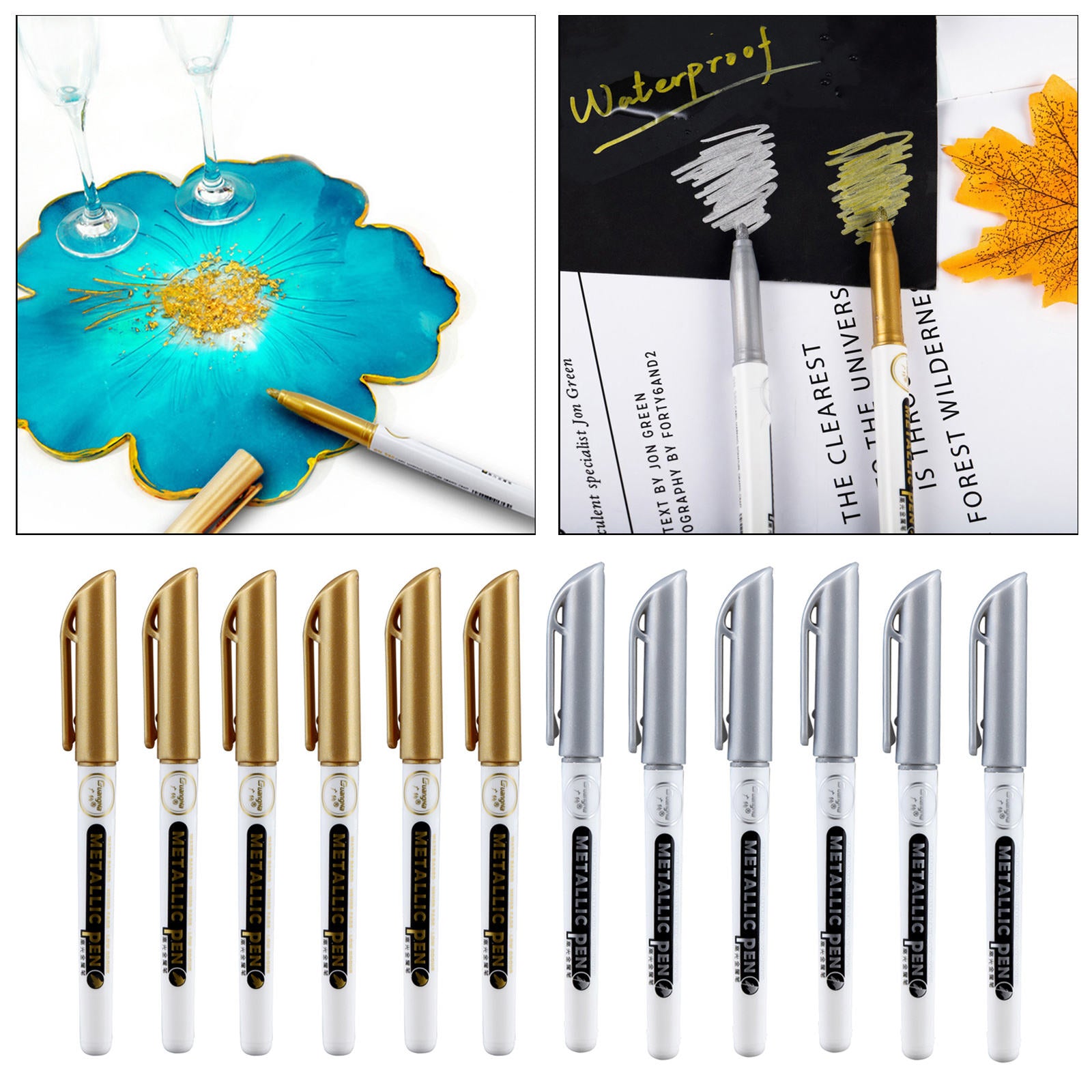 12x Metallic Marker Doodling Paint Pen for Ceramics Glass Scrapbooking