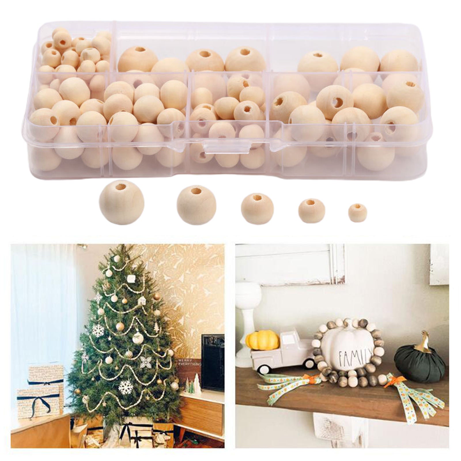 Loose Wooden Beads DIY Craft 14/12/10/6/8mm Bead Crafting with Storage Case