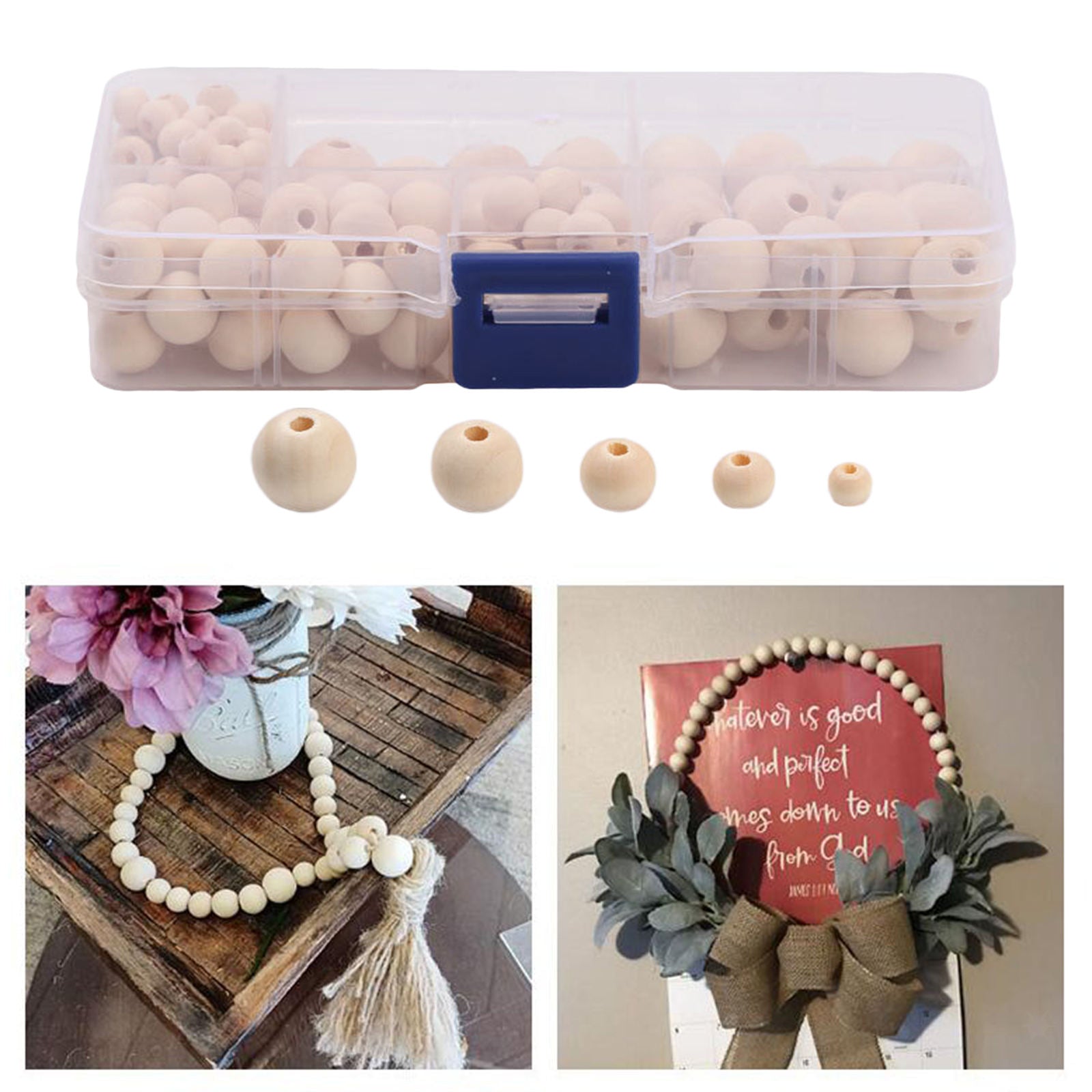 Loose Wooden Beads DIY Craft 14/12/10/6/8mm Bead Crafting with Storage Case