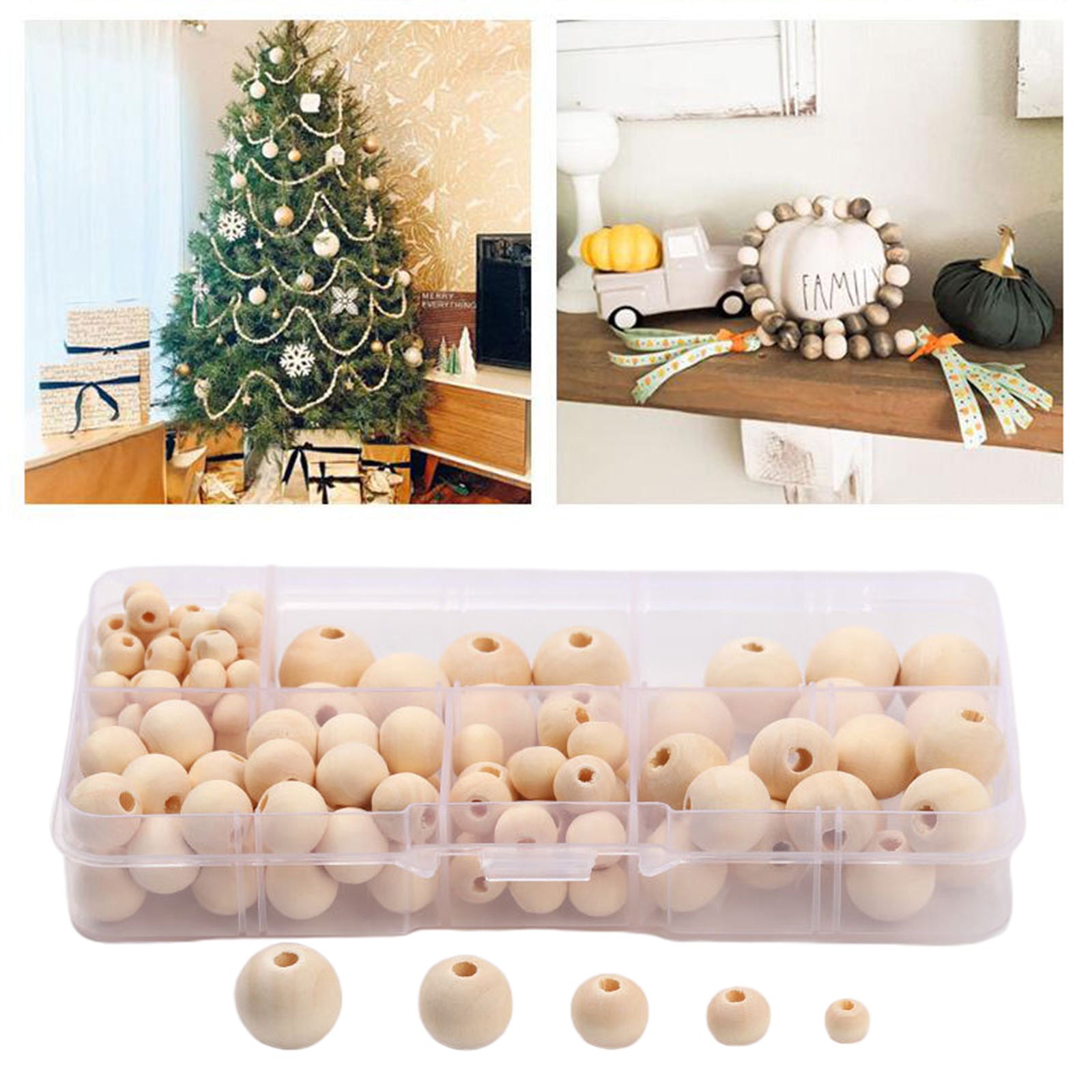 Loose Wooden Beads DIY Craft 14/12/10/6/8mm Bead Crafting with Storage Case