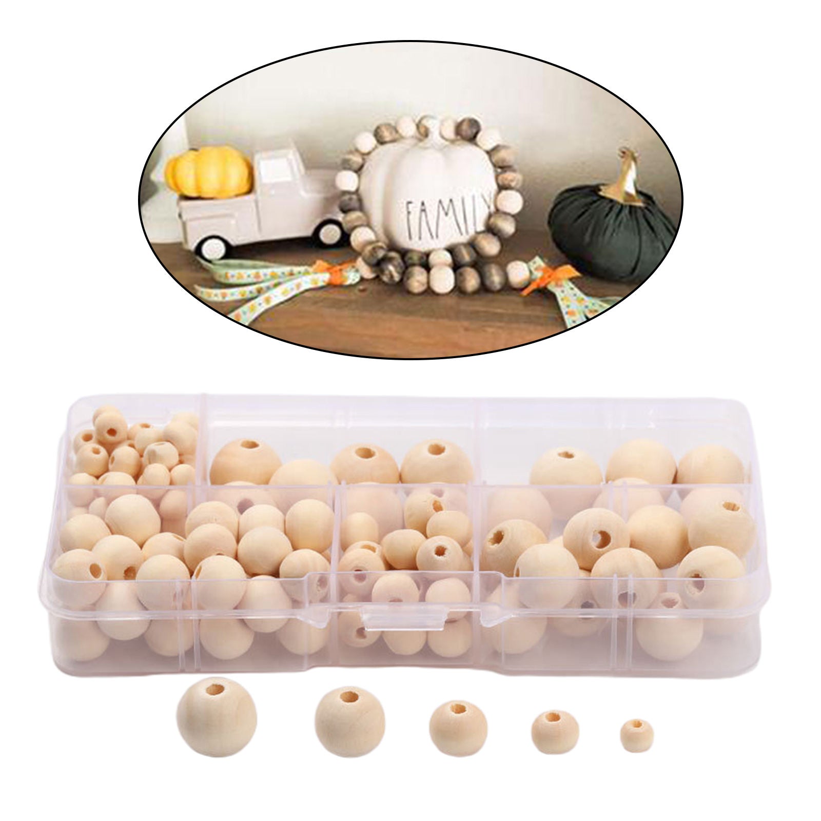 Loose Wooden Beads DIY Craft 14/12/10/6/8mm Bead Crafting with Storage Case