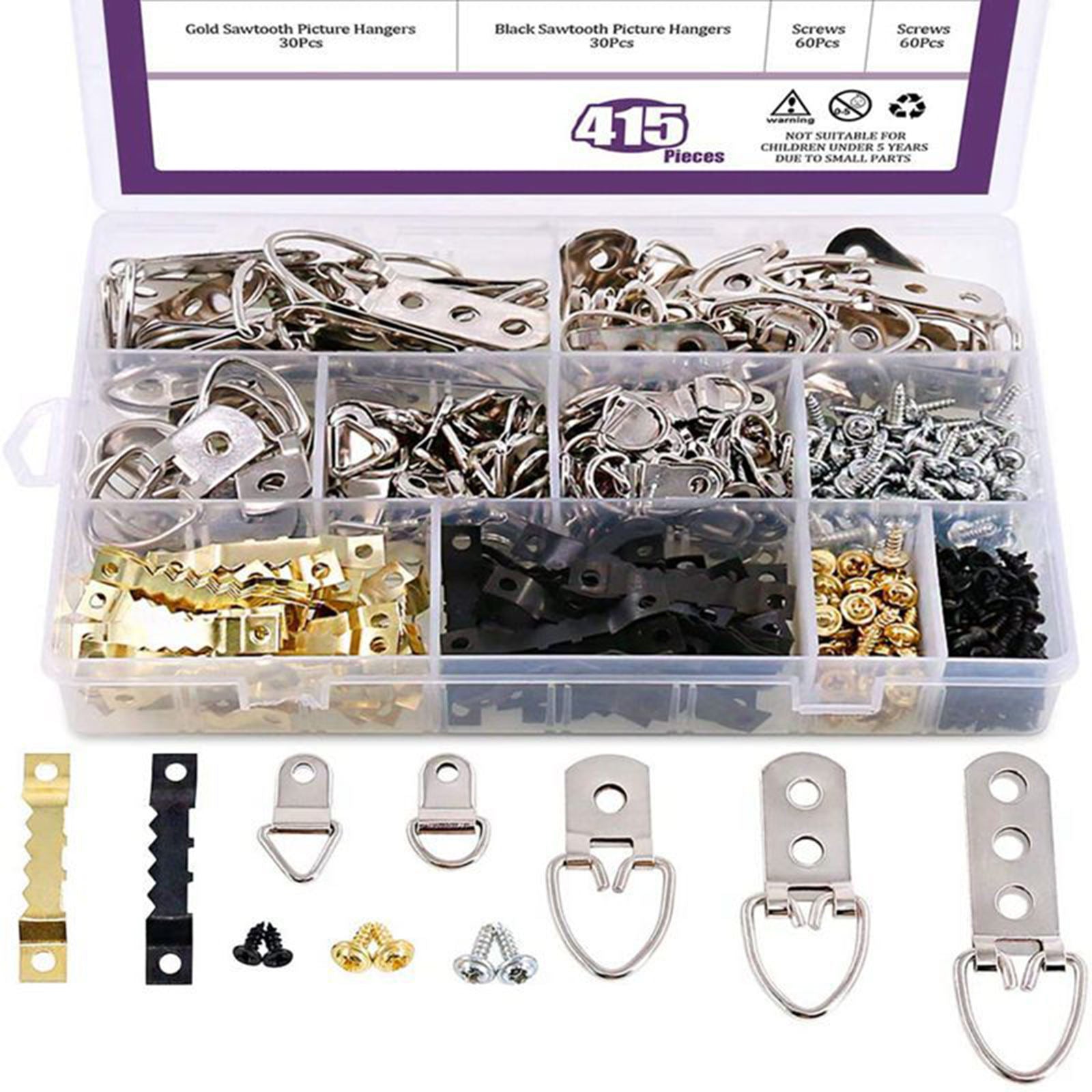 415Pcs Sawtooth Photo Frame Hanger Kit Heavy Duty Hook Fasteners Accessories