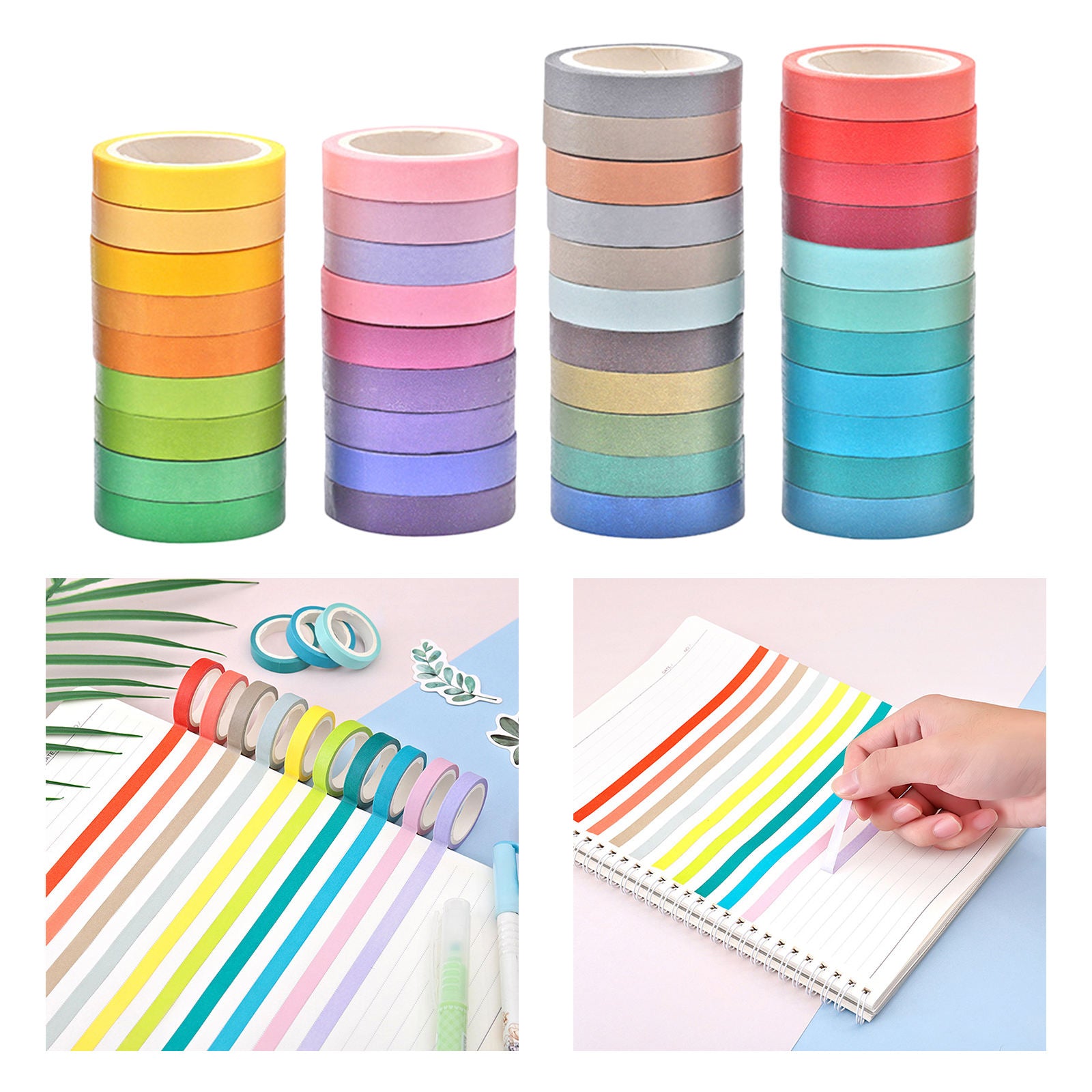40x Rainbow Washi Sticky Paper Masking Adhesive Decorative Tape Scrapbooking