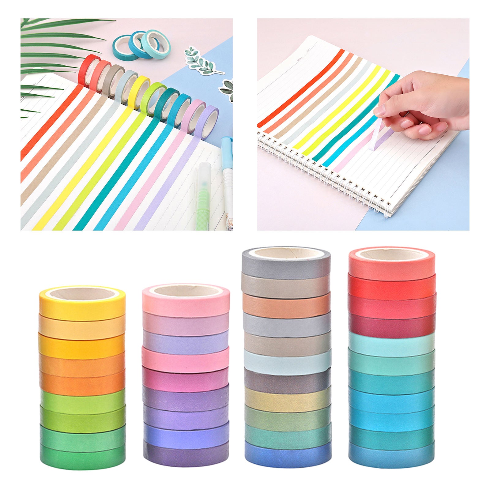 40x Rainbow Washi Sticky Paper Masking Adhesive Decorative Tape Scrapbooking